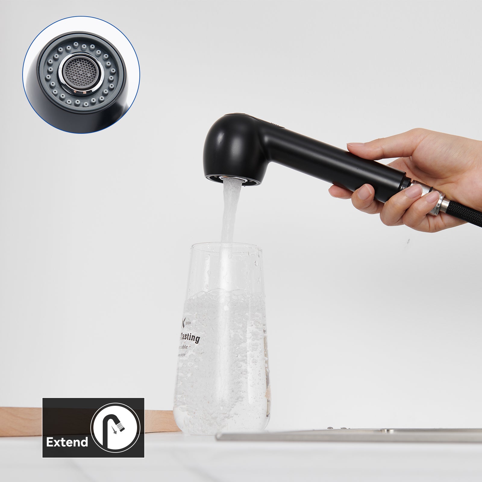 Mitigeur de Cuisine Noir avec Douchette Extractible 2 Jets Robinet Évier à 360° en Laiton Robinetterie avec Monotrou L'eau Froide et Chaude - 7