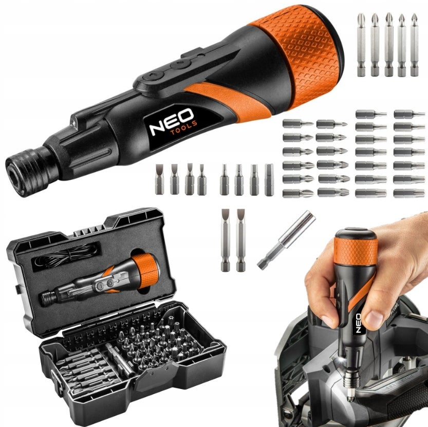 Neo Tools WKRĘTAK ŚRUBOKRĘT AKU MICRO-USB 3,6V + ZESTAW BITÓW 43szt. 04-200