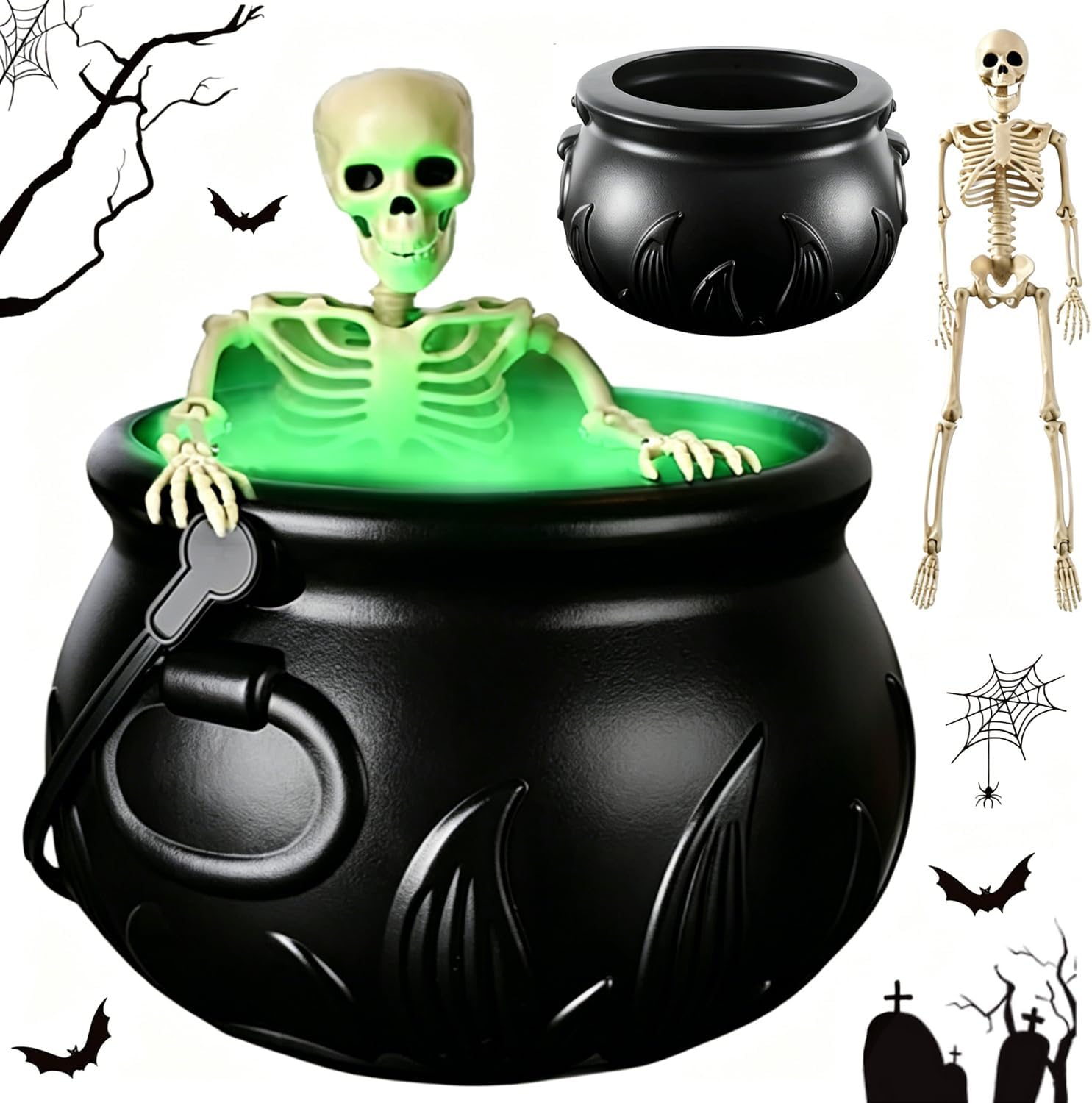 Ceaun de vrăjitoare de Halloween cu mașină de ceață, ceaun decorativ mare pentru dulciuri și decor pentru casă