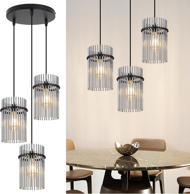 ZMH Suspensão 3 Lâmpadas E27 Vidro Preto Ø 16 Cm Para Café Bar (sem Lâmpada)