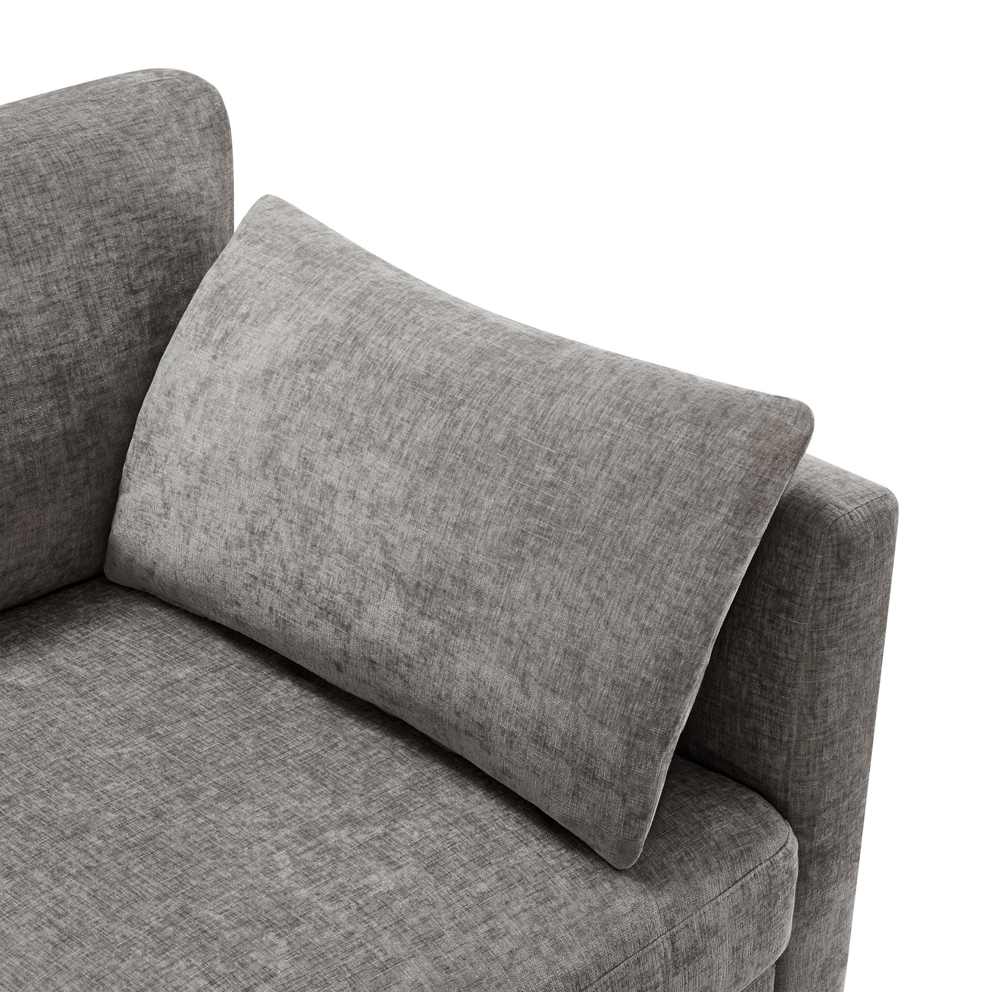 Narożna sofa w kształcie litery L - 3-osobowa - z podnóżkiem - 4 poduszki - regulowane podłokietniki - szara - 9