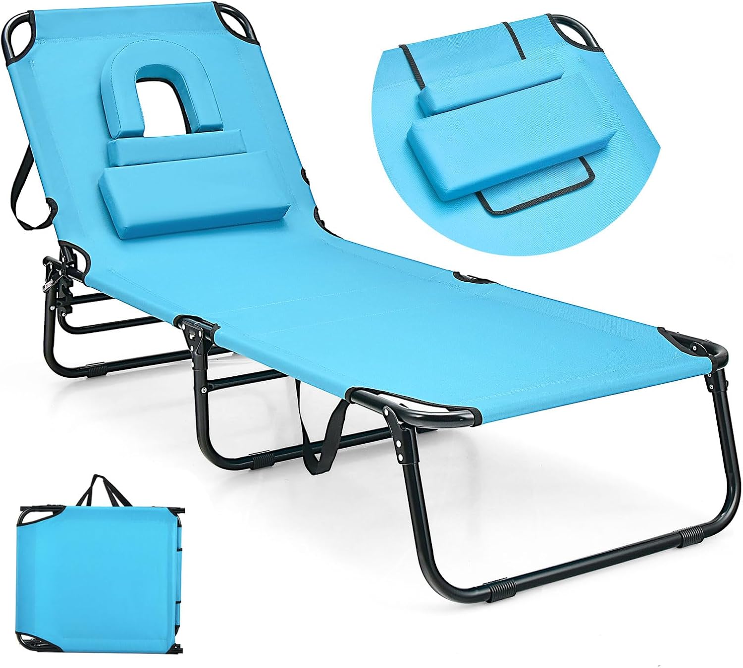 Lot De 2 Chaises Longues Pliantes Extérieur - 5 Positions - Tissu Oxford - Support 150 Kg - Pour Jardin, Plage