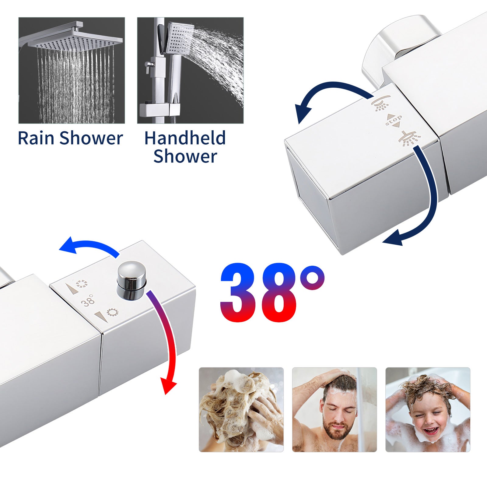 Colonne de Douche Thermostatique Chromé, Ensemble de Douche Corps en Laiton, Hauteur Réglable 855-1105mm, Système de Douche avec mitigeur - 2