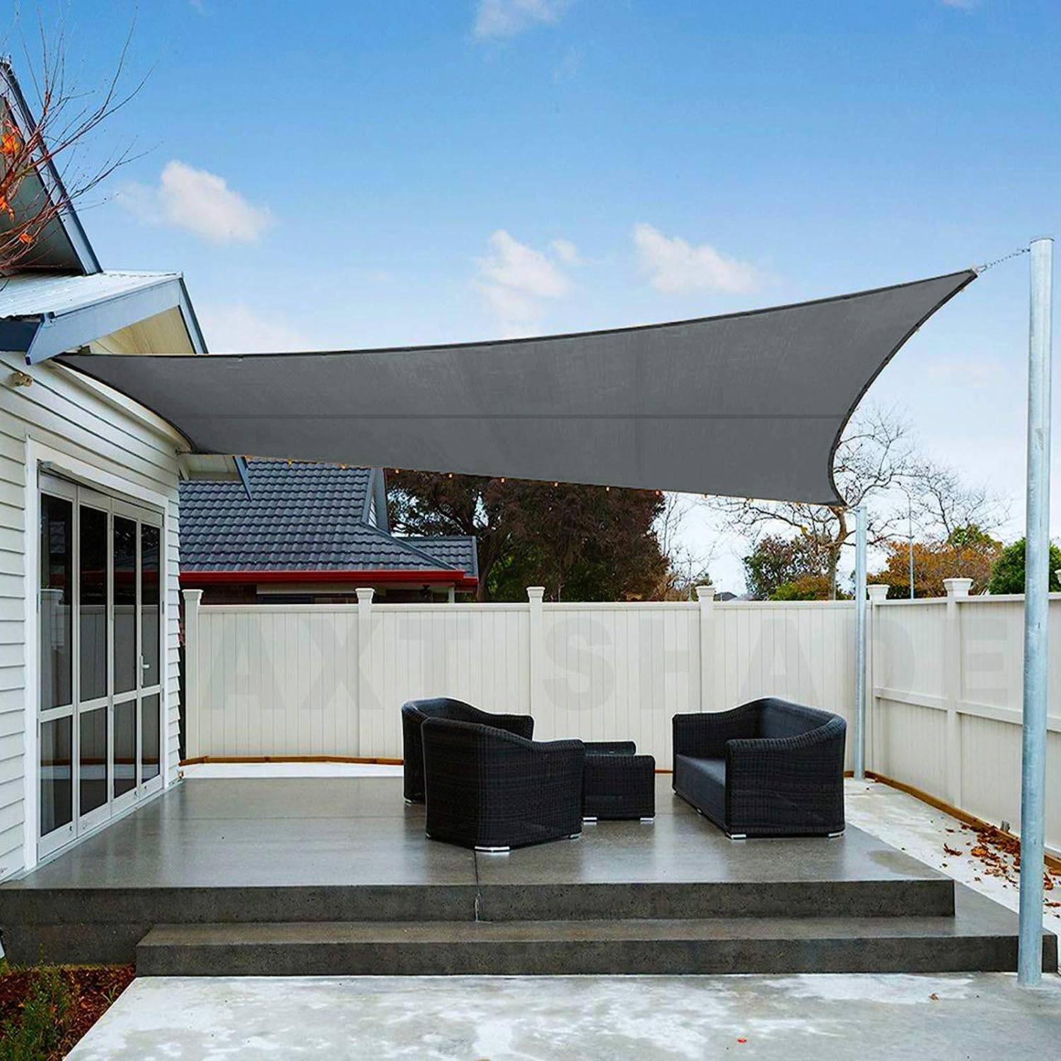 Voile d'ombrage imperméable carré 4x4m Protection Rayons UV pour Extérieur Terrasse Patio Jardin-Gris - 2