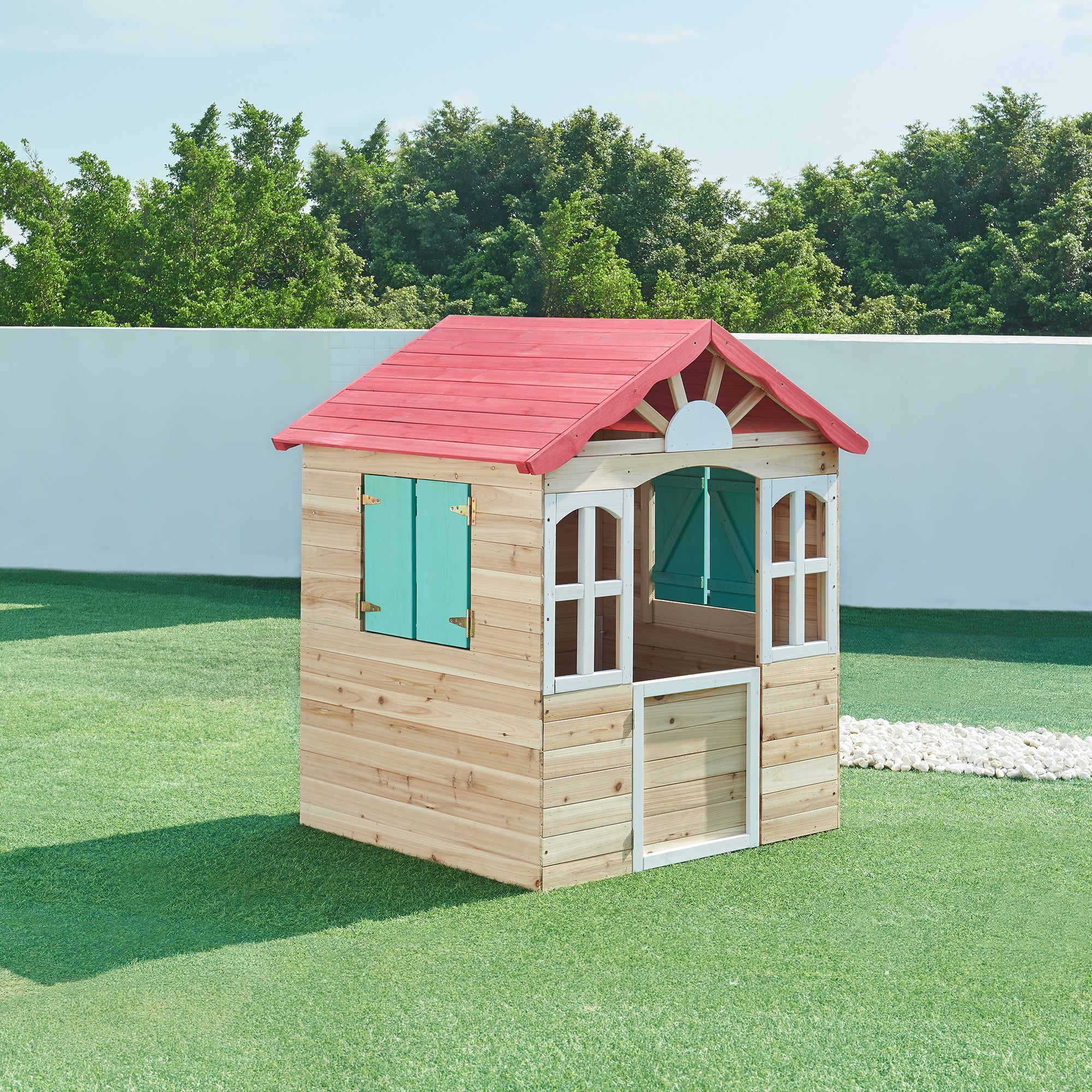 Cabane de jeu d'extérieur Lulä bois de pin 130 x 115 x 101 cm naturel rouge vert casa.pro - 3