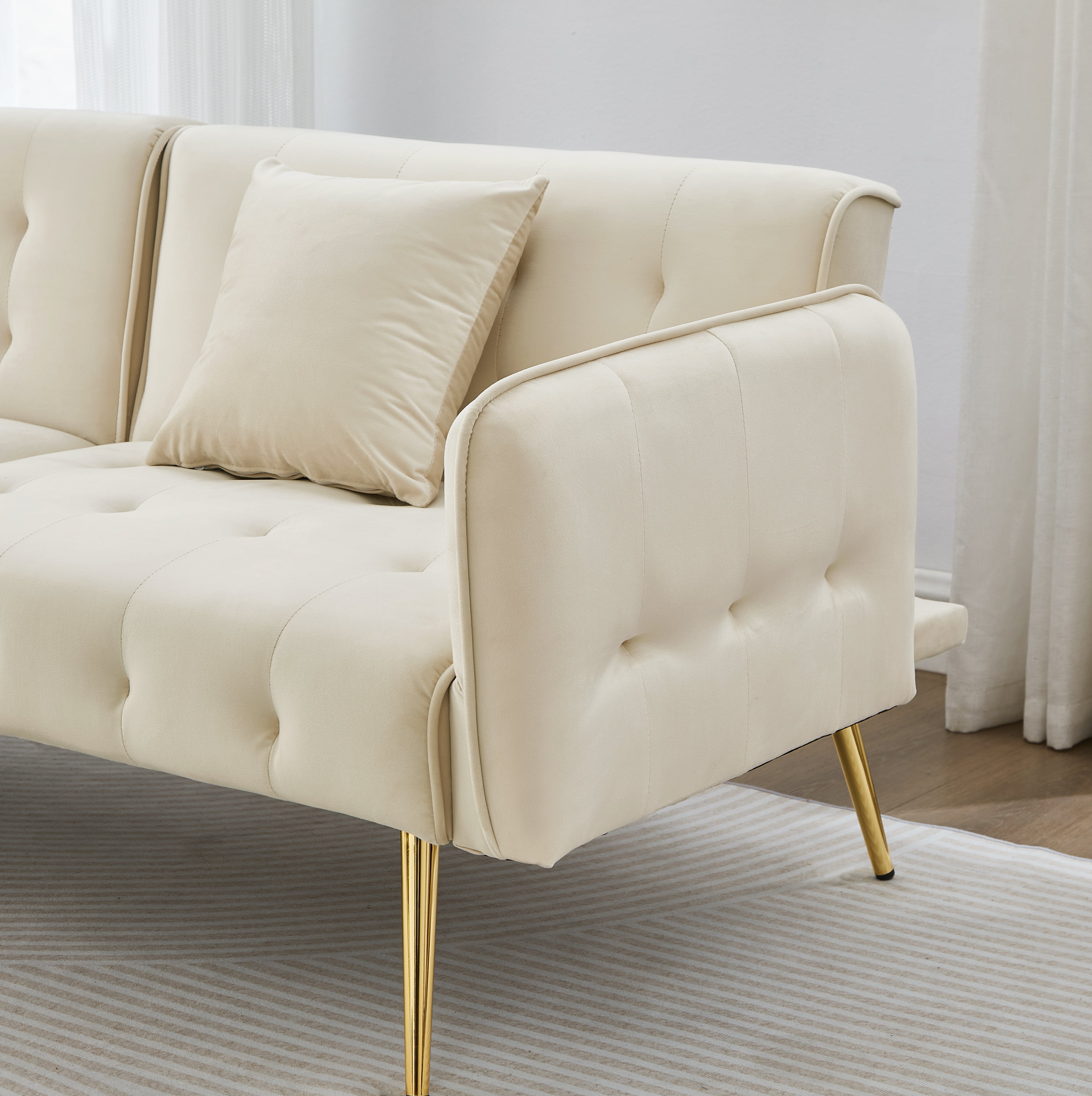 Wielofunkcyjna sofa 2-osobowa - Regulowane oparcie - Regulowane podłokietniki - Aksamit - Beżowa - 7