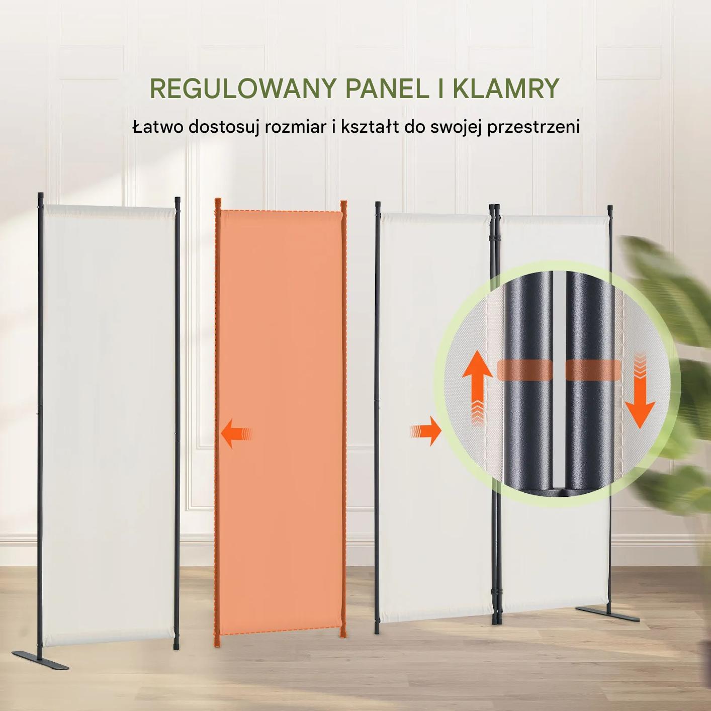 Parawan pokojowy 4-panelowy składany tkanina wolnostojący biały - 6