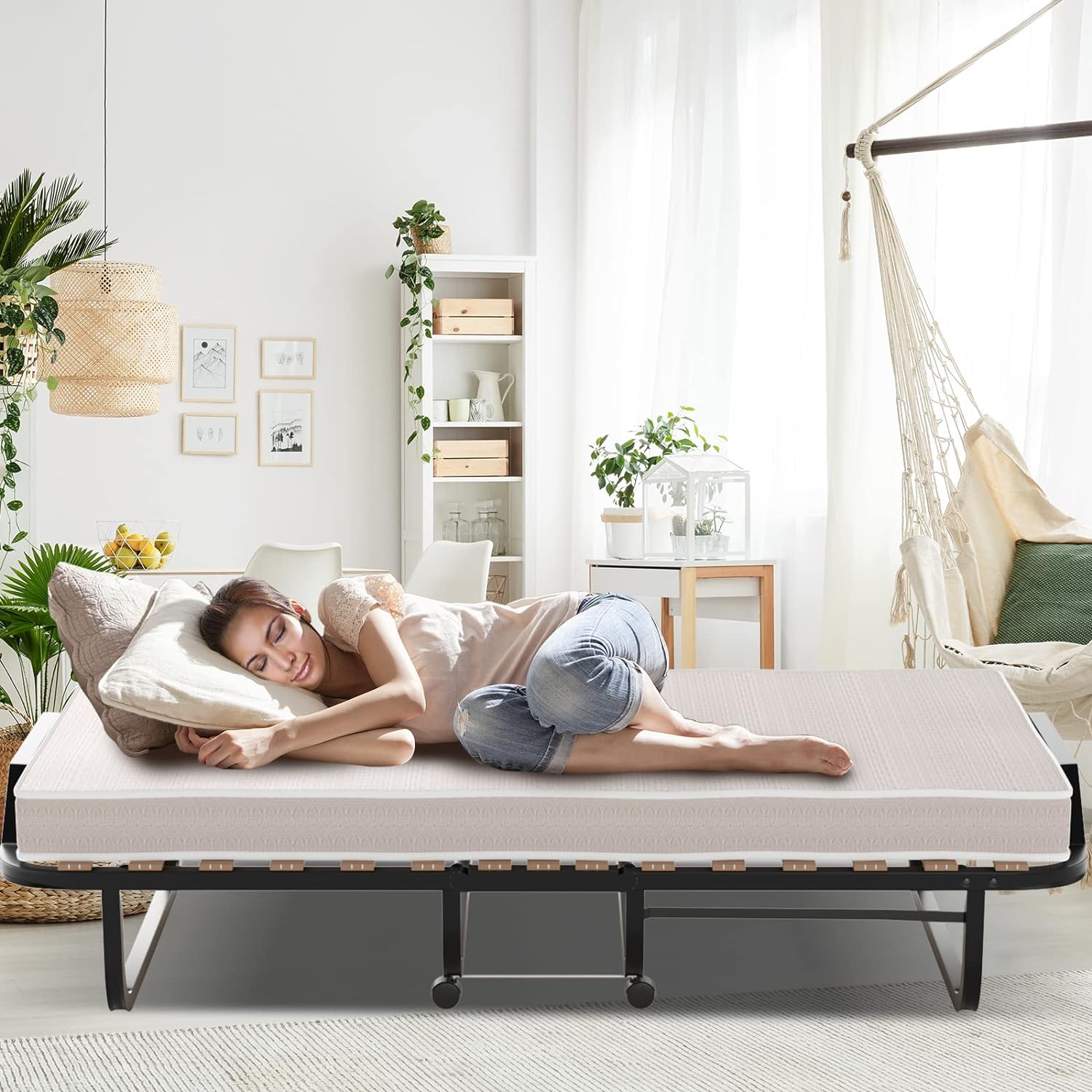 Lit d’Appoint Pliable 200x80cm avec Matelas en Mémoire 10 cm pour 1 Personne, Lit Pliant à roulettes Charge 120kg Fabriqué en Italie - 2