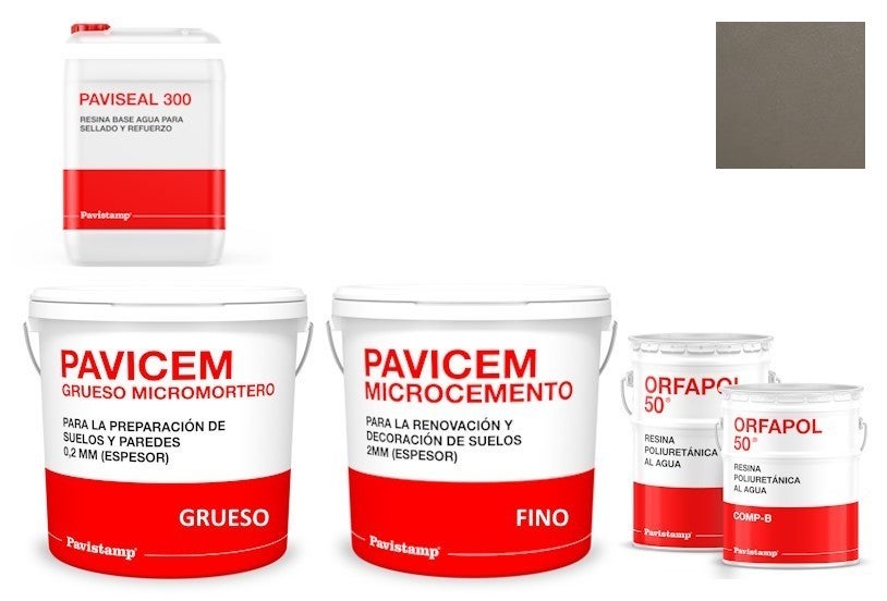 Kit microcemento 8 m2 monocomponente para paredes y suelos de cerámica o mortero - polureteno mate-gris 60