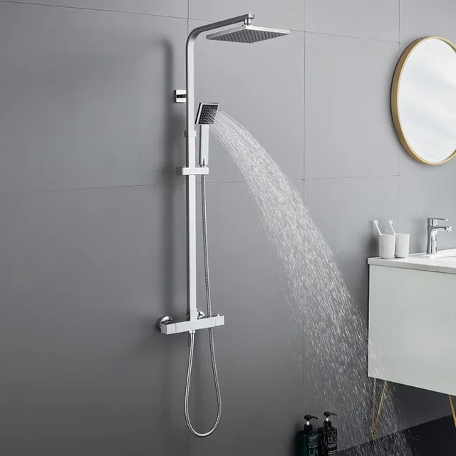 Colonne de douche thermostatique, AURALUM MAX Pomme 200 mm+Douchette 2 jets,Chrome