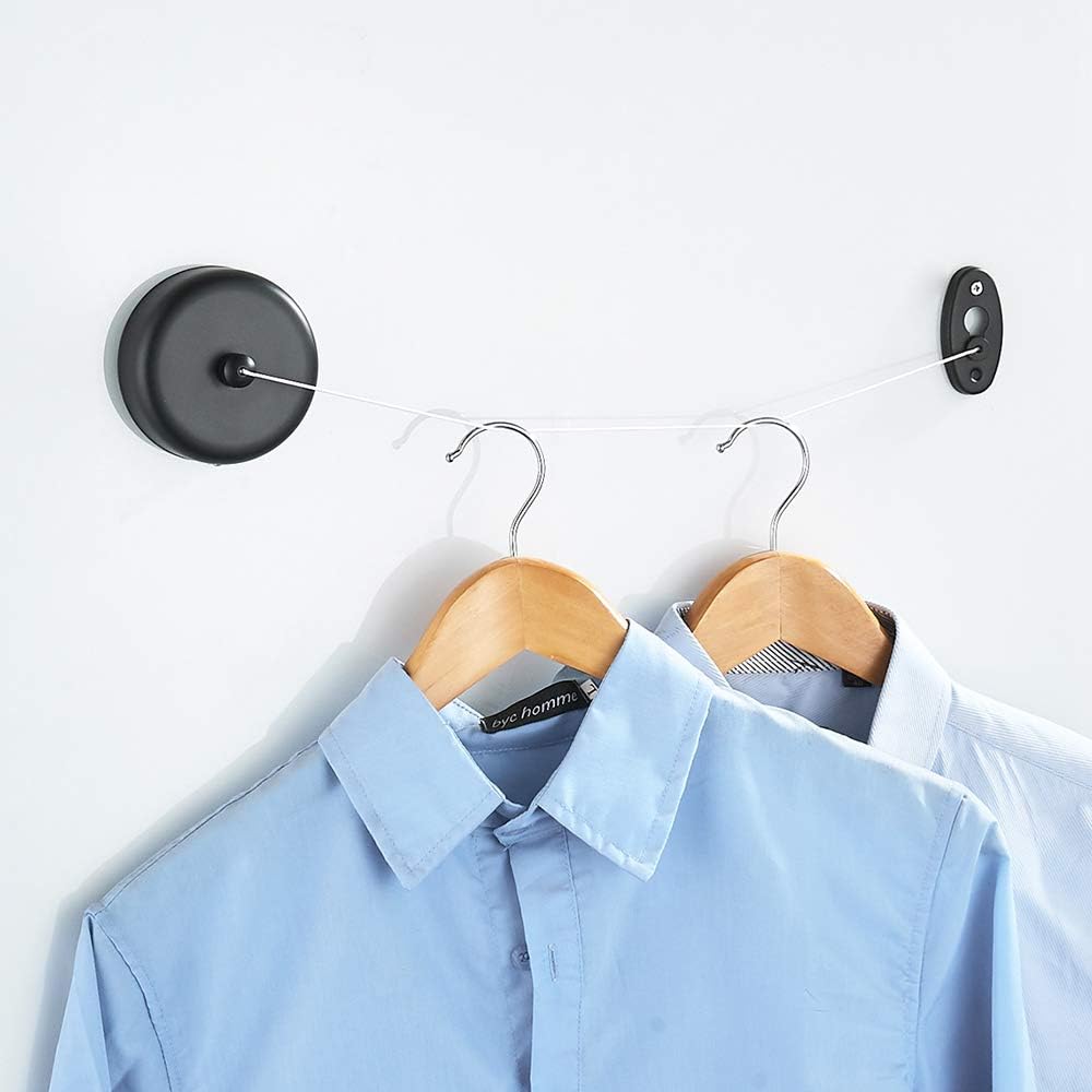 3-metrowy, czarny, rozsuwany wieszak na ubrania - Zdejmowany, ścienny wieszak na ubrania do łazienek hotelowych.