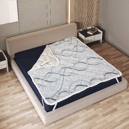 Housse De Matelas Matelassée Lit Simple 90x190 Cm Avec Fermeture Éclair - Respirante Anti-Poussière Bleu (140x200+30 Cm)