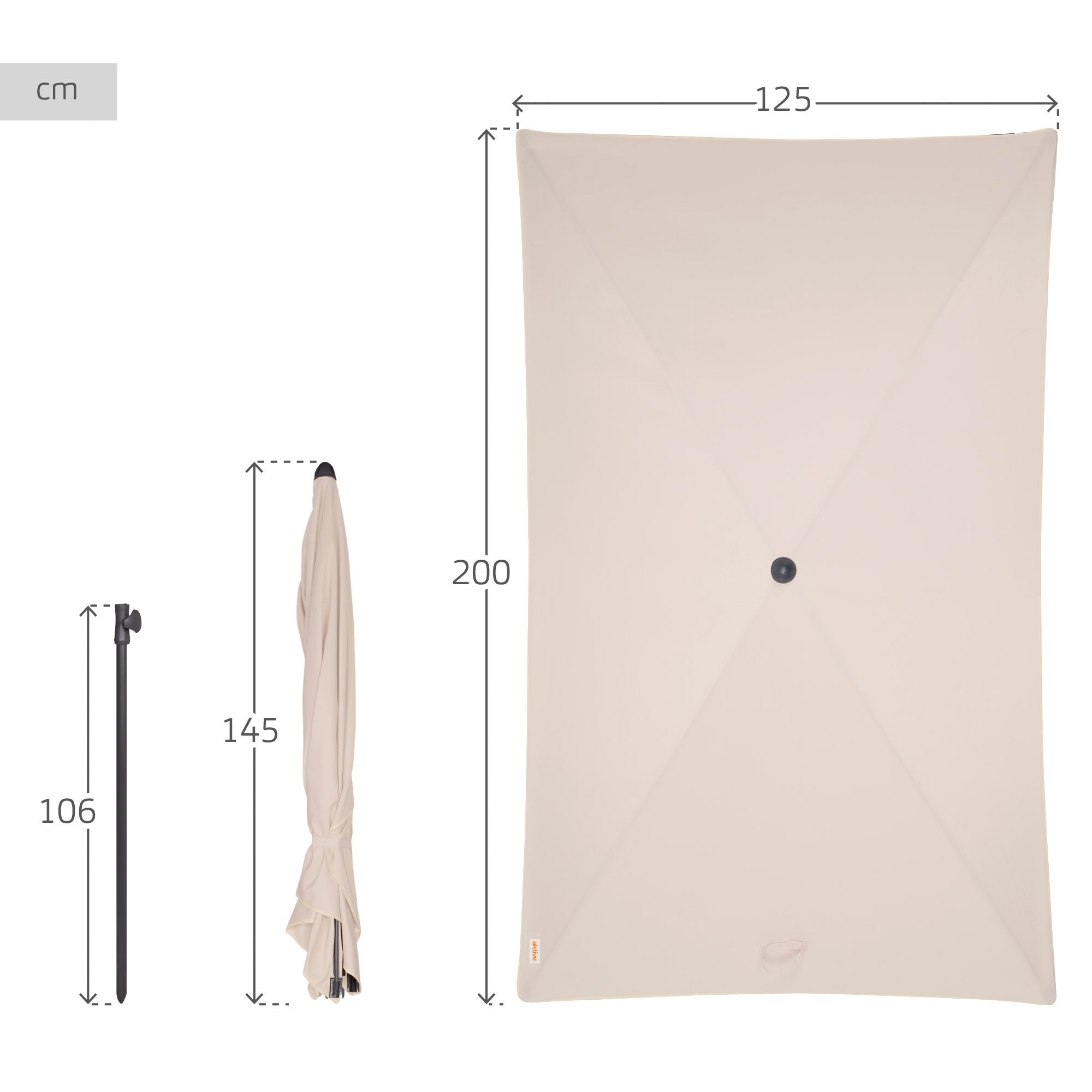Aktive Parasol jardín rectangular inclinable 200x125 cm crema UV30 - 4