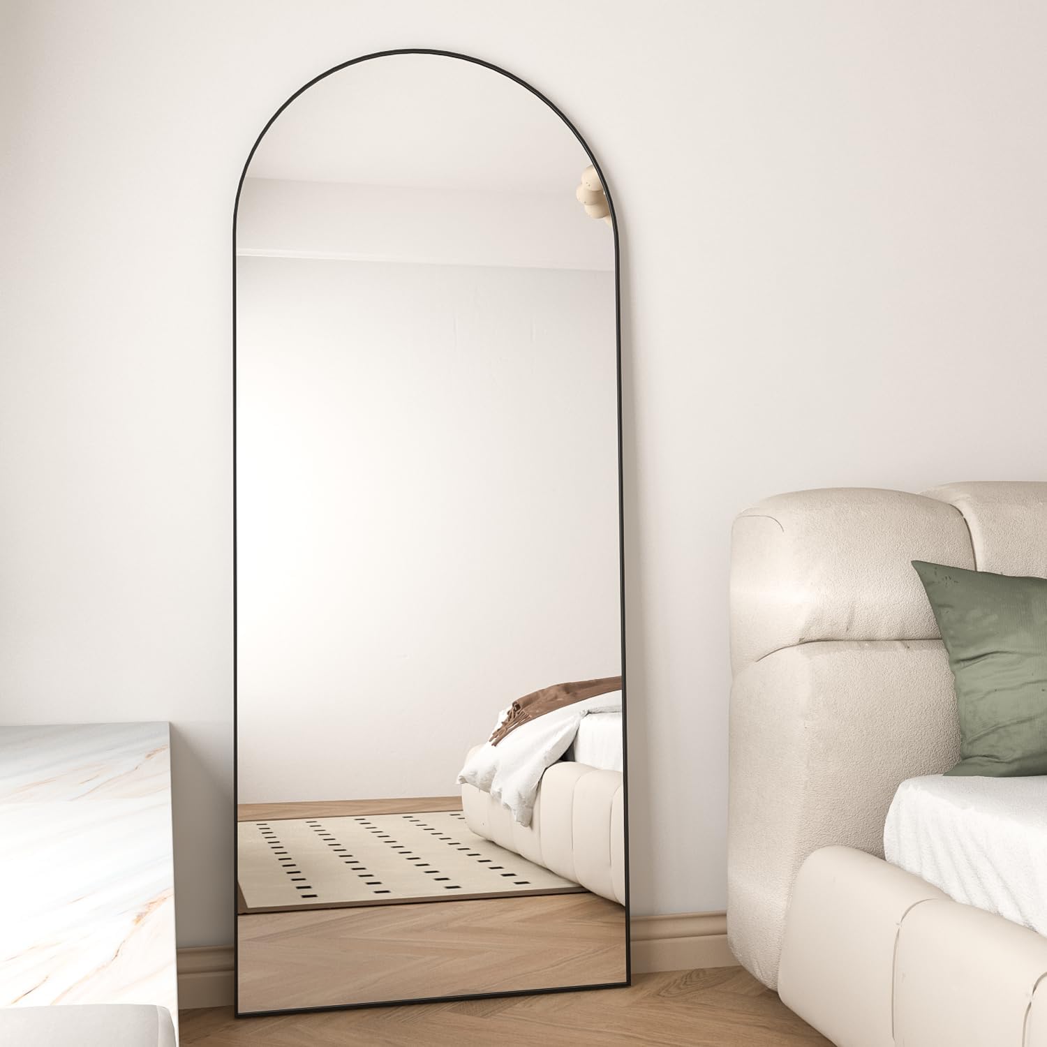 Miroir pleine longueur 165 x 60 cm, miroir de sol avec cadre en aluminium, miroir sur pied arqué lisse, noir - 2