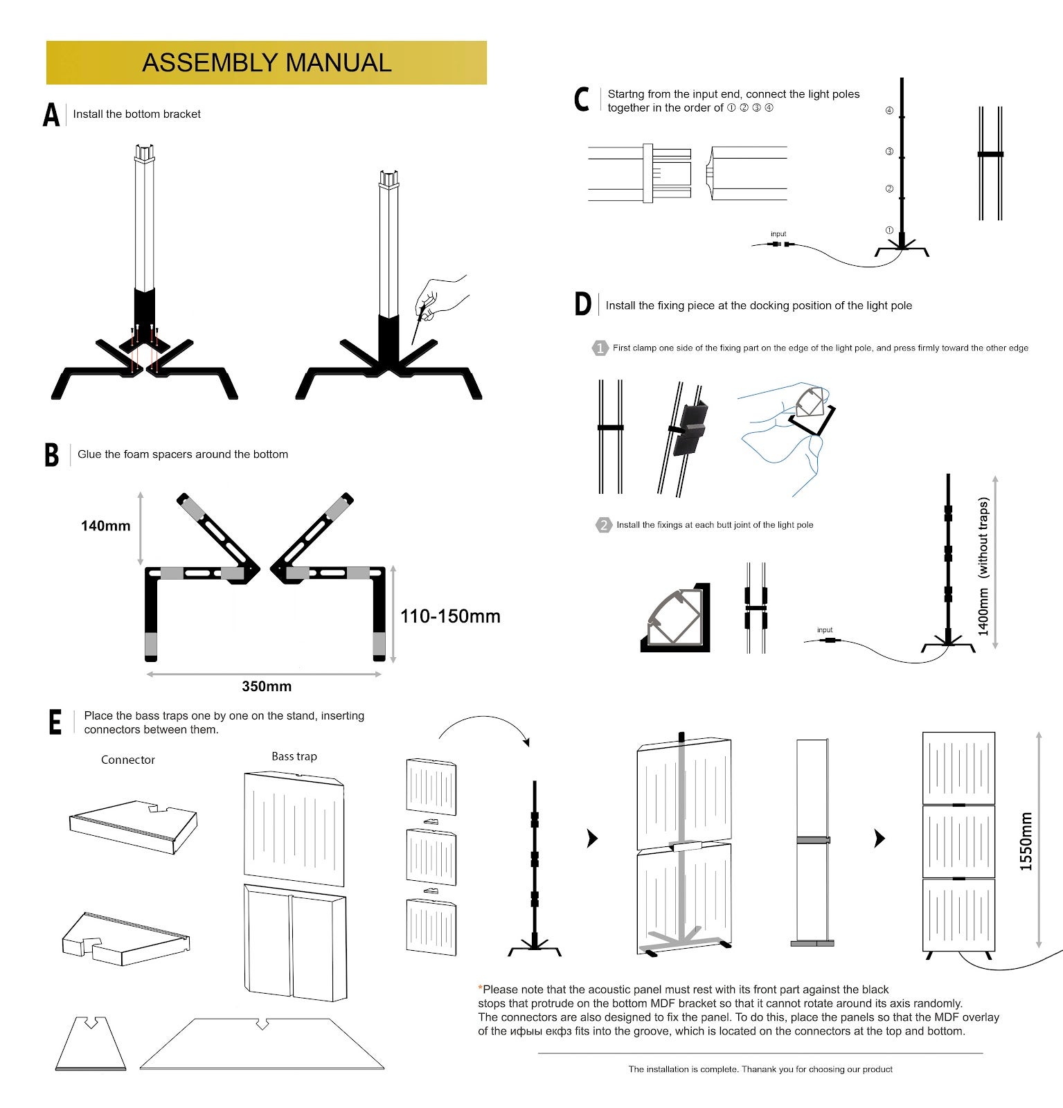 Lot de 3 Pièges à basses UNIVERSE avec support de sol et rétroéclairage LED 150x50x15 cm -MDF perforé laminé et mousse acoustique -Blanc - 3