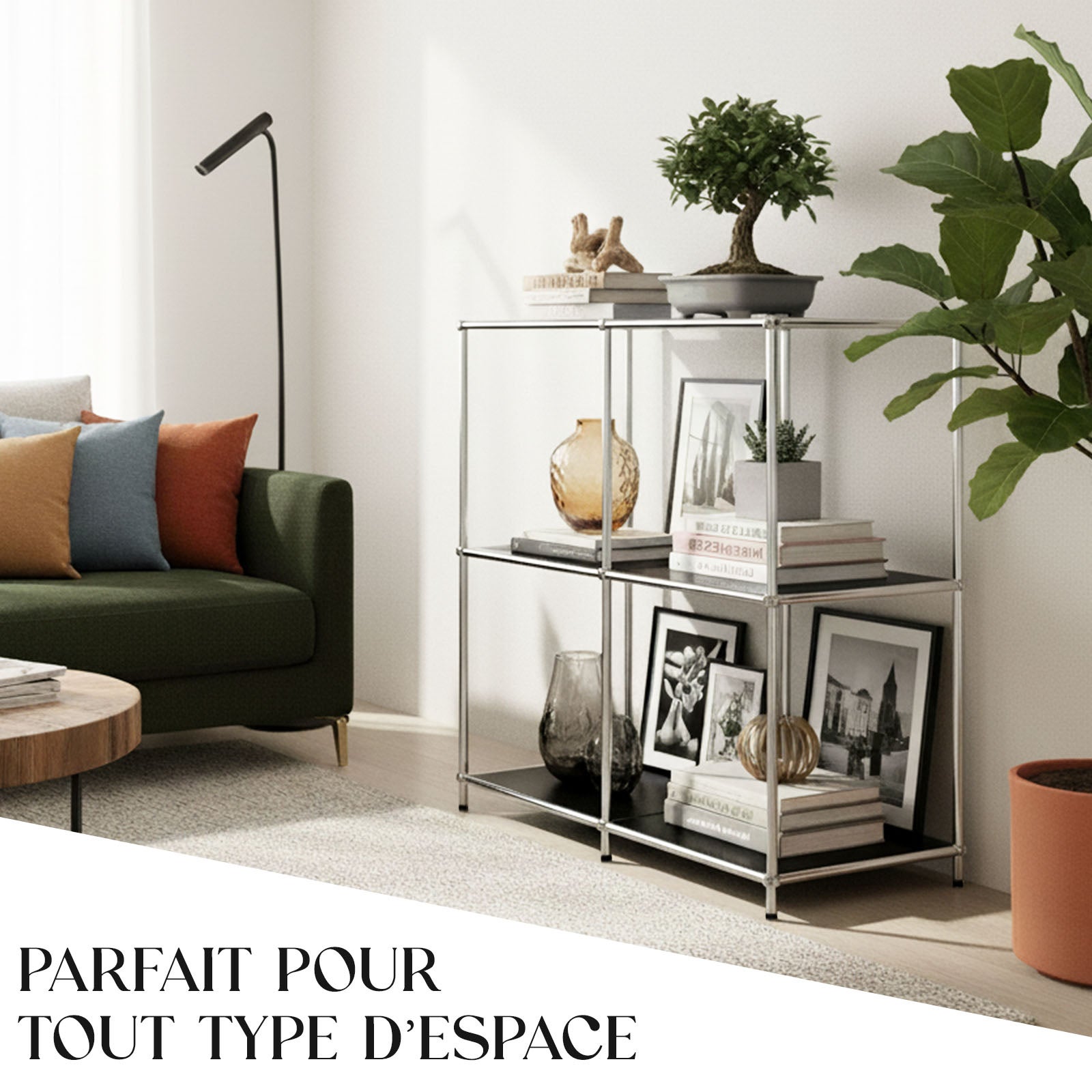 Étagère métal chromé design épuré, Concept Epuré MK-027 : 3 étages, 78 x 40 x 82 cm, Noir - 2