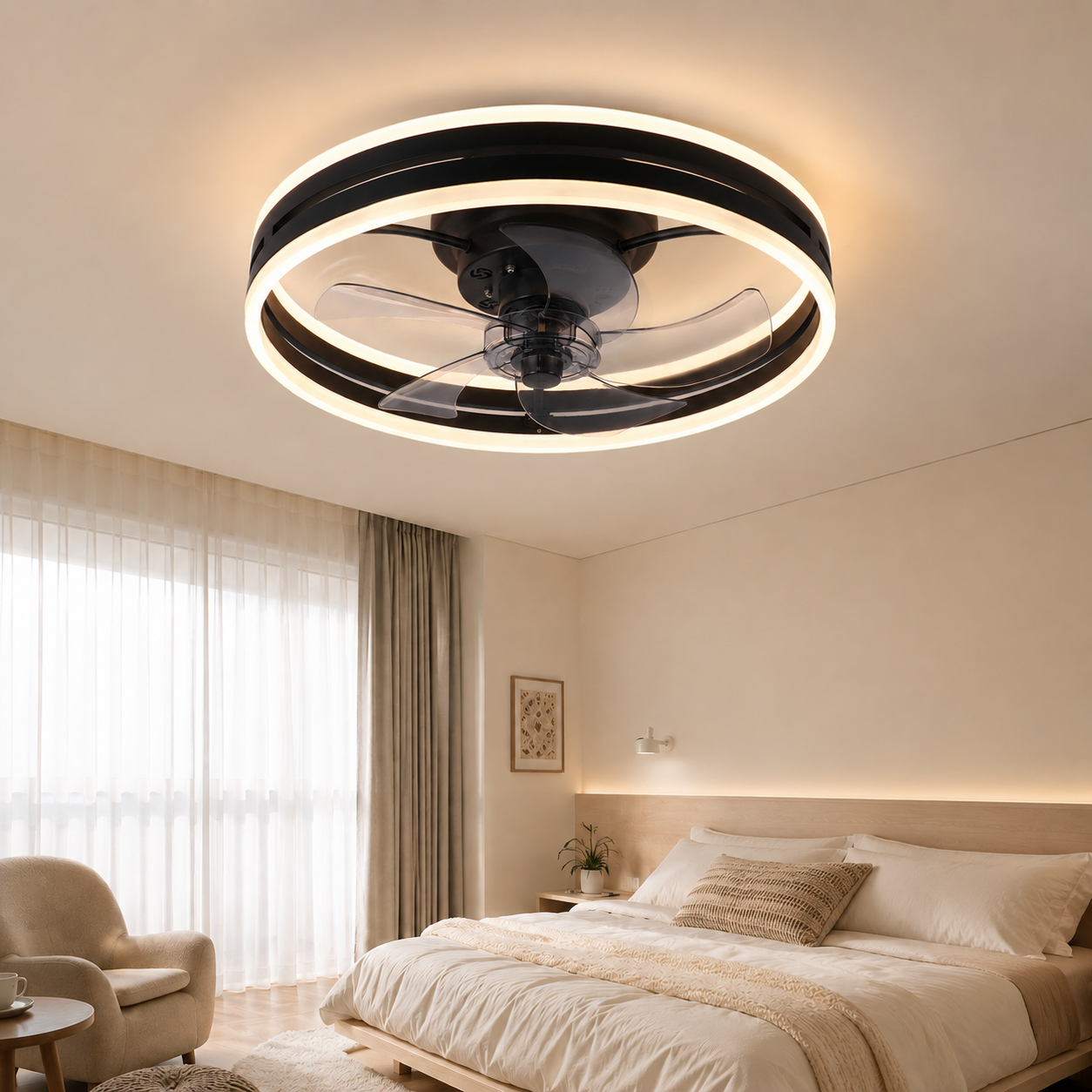 NETTLIFE Lampowentylator LED z Pilotem - Cichy Wentylator Sufitowy, Ściemnialny, 3 Barwy Światła, Timer, Nowoczesny do Salonu i Sypialni