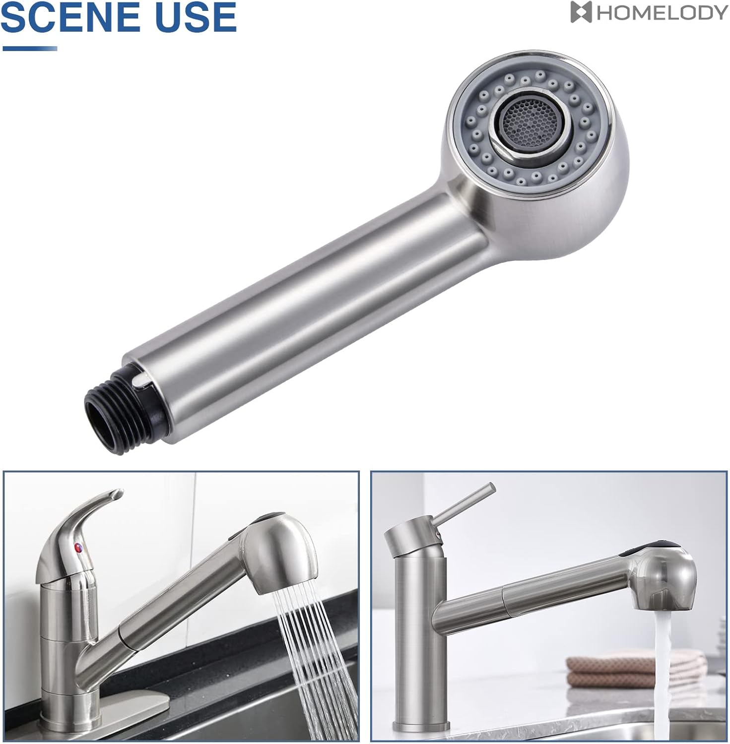 Douchette Robinet Cuisine 2 Jets Tête de Douche Mitigeur Evier Cuisine Remplacement Pour Robinet de Lavabo ou Pomme de Douche Univers,Brossé/ - 5
