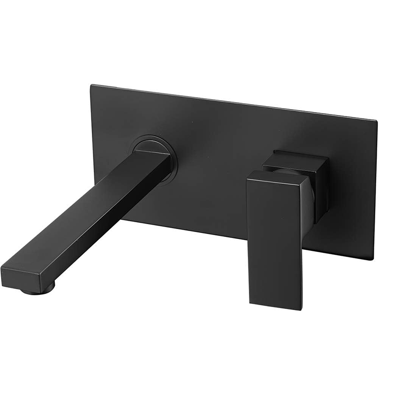 Bateria umywalkowa ścienna, mieszaczowa, z mieszaczem wody ciepłej i zimnej, szczelna, mosiężna, matowa, czarna, kwadratowa