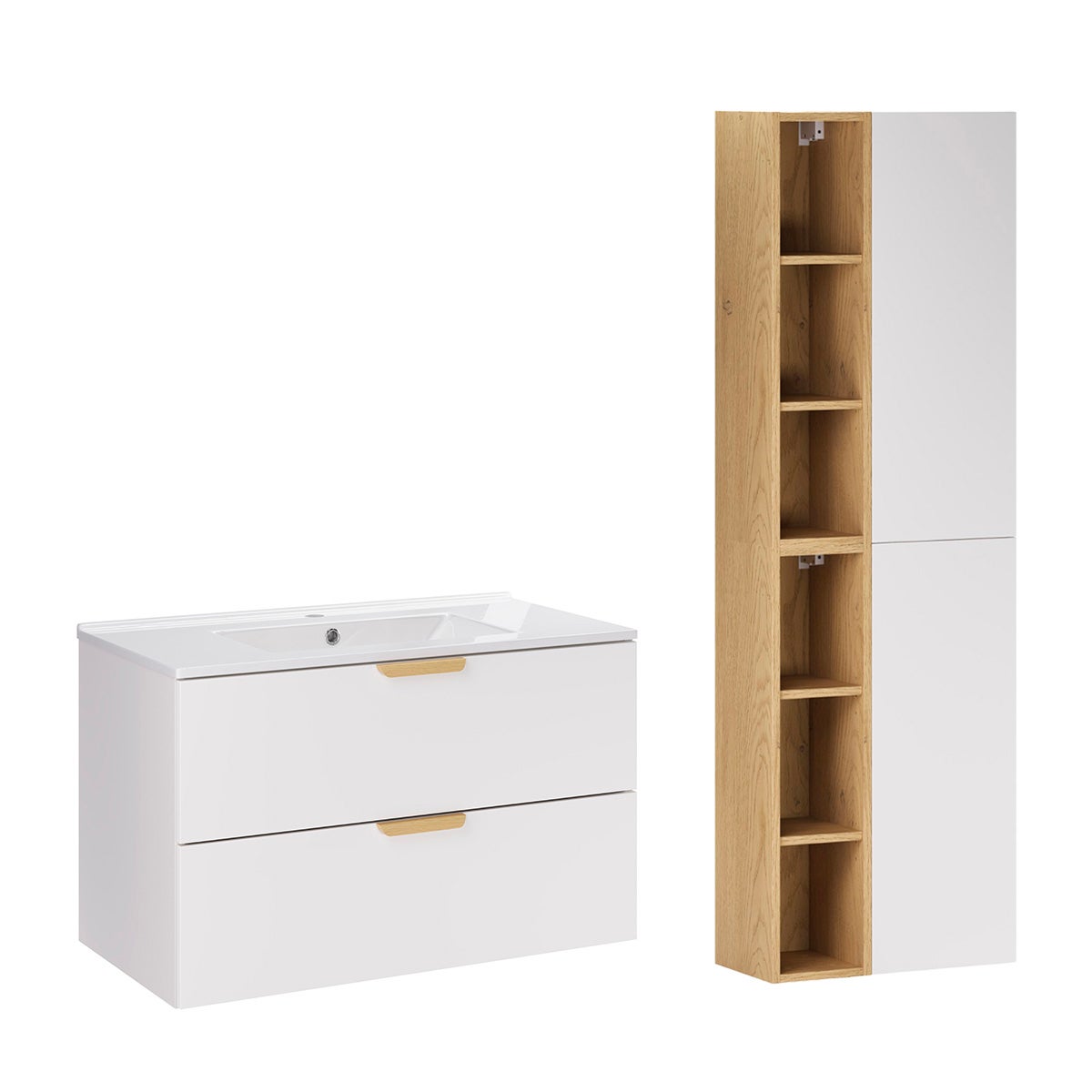 Mueble lavabo 80cm individual con pedestal oria blanco mate