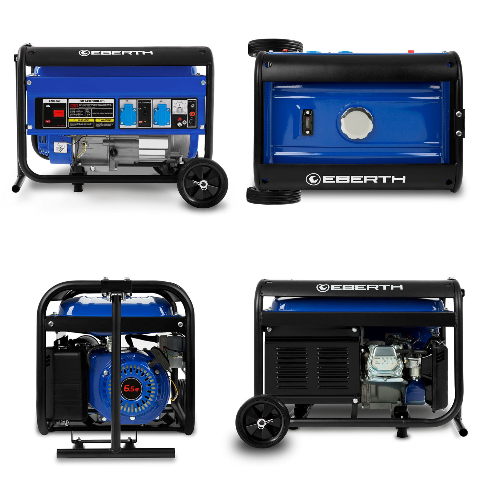 EBERTH 3000 Watt Groupe électrogène Generateur electrique portable moteur à essence 6,5 CV, 4 temps, 2x 230V, 1x 12V - 4