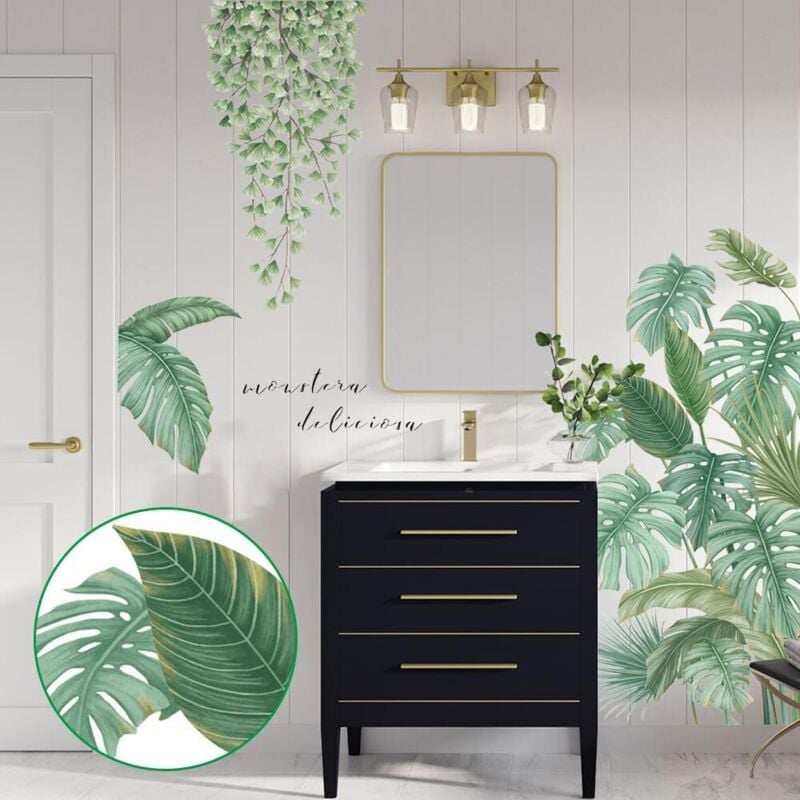 Tropicaux Plante Feuille Palmier Autocollants,Stickers Feuillage,Sticker Mural Feuilles de Vigne,Convient pour Chambre à Coucher,Salon,Bureau,Etc - 3