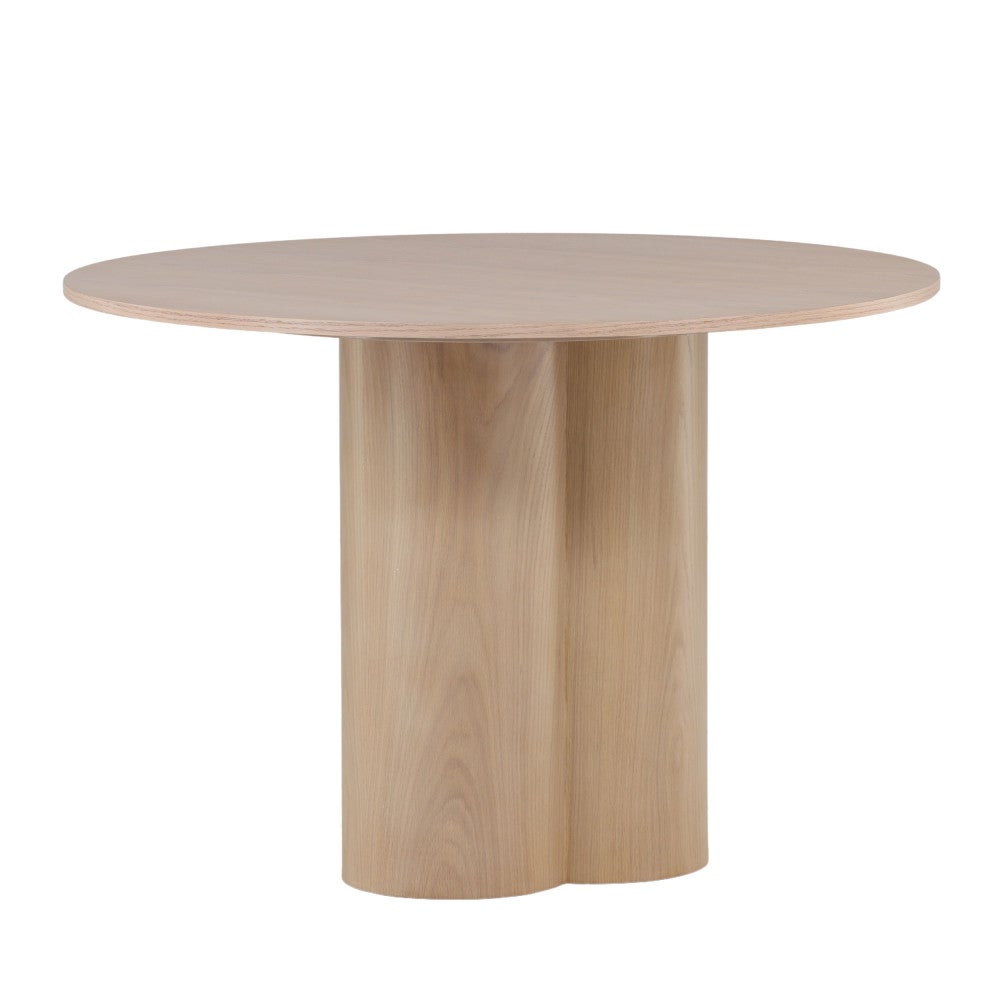 Table À Manger Ronde Coloris Blanc / Naturel En Bois Laqué Et Pieds En Chene Massif