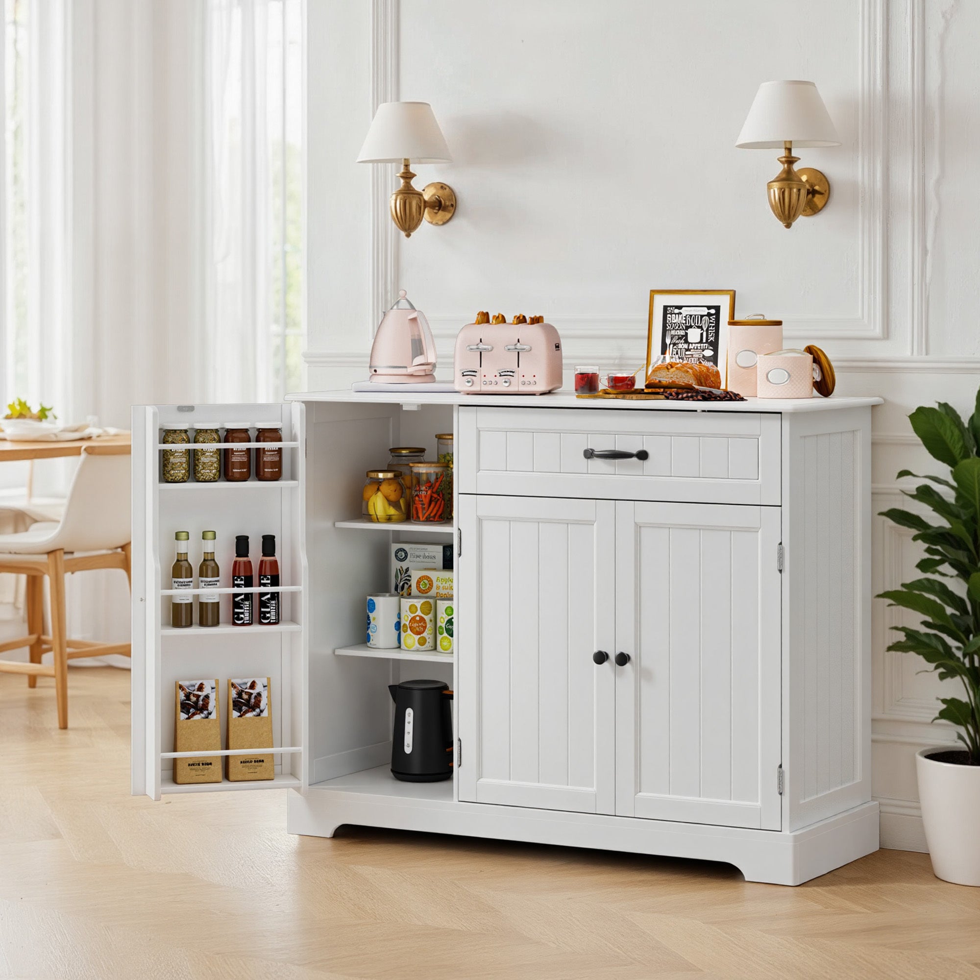 Buffet de Cuisine 3 Portes 1 Tiroir 105 x 40 x 84.5 cm Blanc Bealife - 7