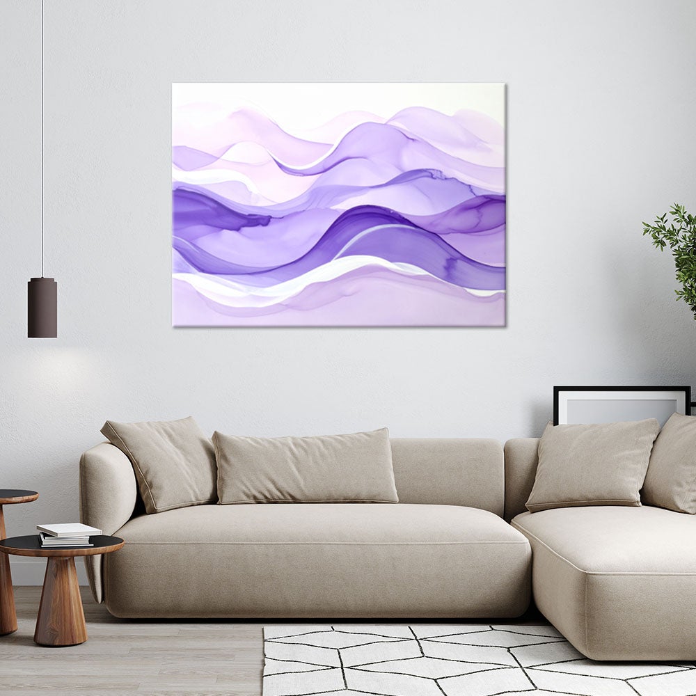 Obraz do salonu sypialni biura, Abstrakcyjne Fale Pastelowy Lila Fiolet 100x70 - 2