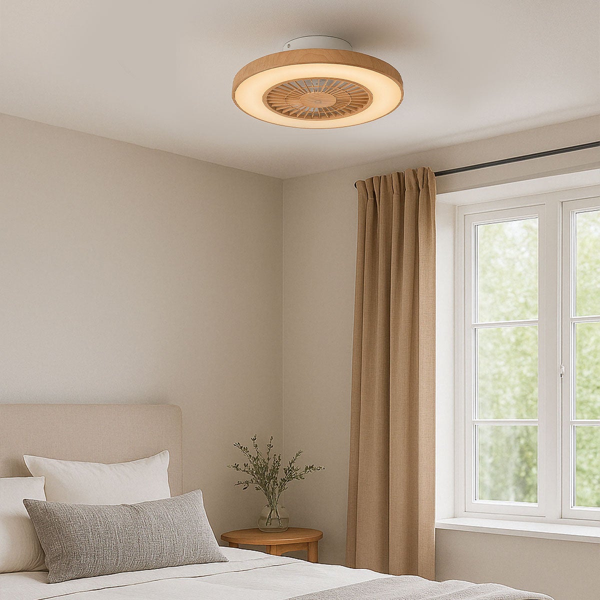 Ventilateur de plafond imprimé bois avec effet étoilé 60cm LED incluse dimmable avec télécommande - Climo - 2
