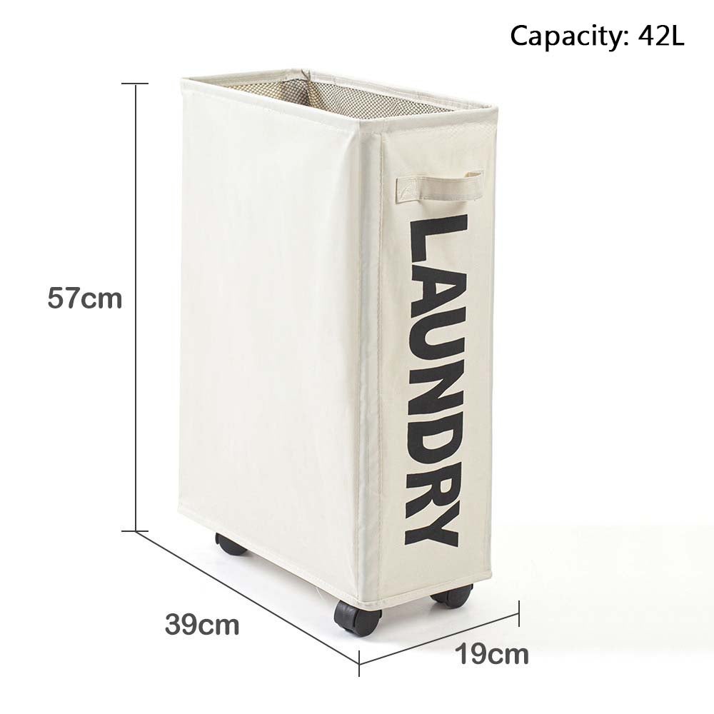 Vireon Cesto Portabiancheria Pieghevole 65L In Bambù E Tessuto Oxford | Beige | Con Manico | Per Camera E Bagno