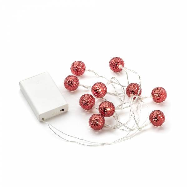 Konstsmide catena luminosa decorativa a LED, piccoli metallo Rossi palline, 10 diodi a luce bianca calda, funzionamento a batteria, interno, 3 x AA 1, - 2