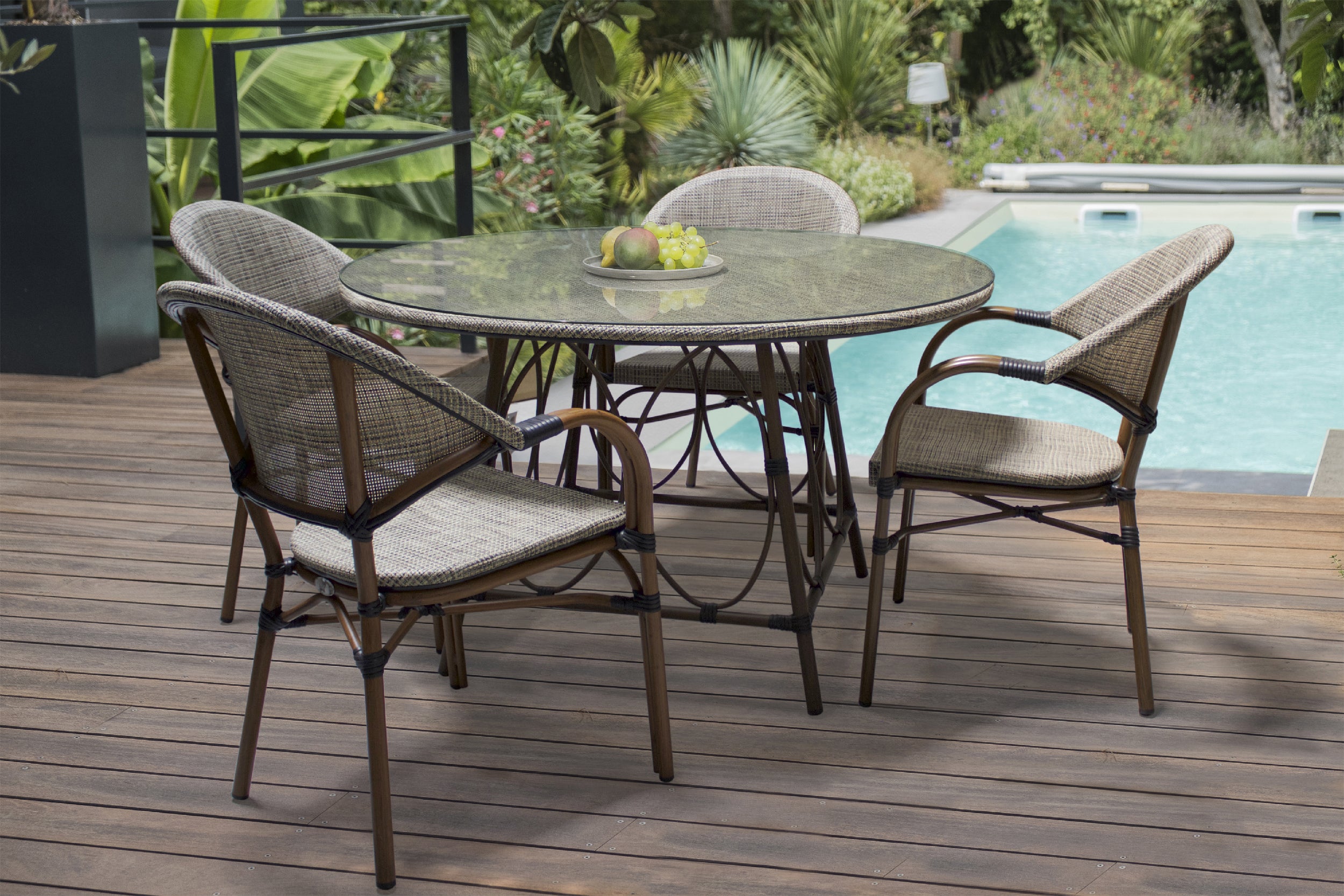 Poltrona da giardino in alluminio marrone e textileno beige USHUAIA - DCB GARDEN - 6