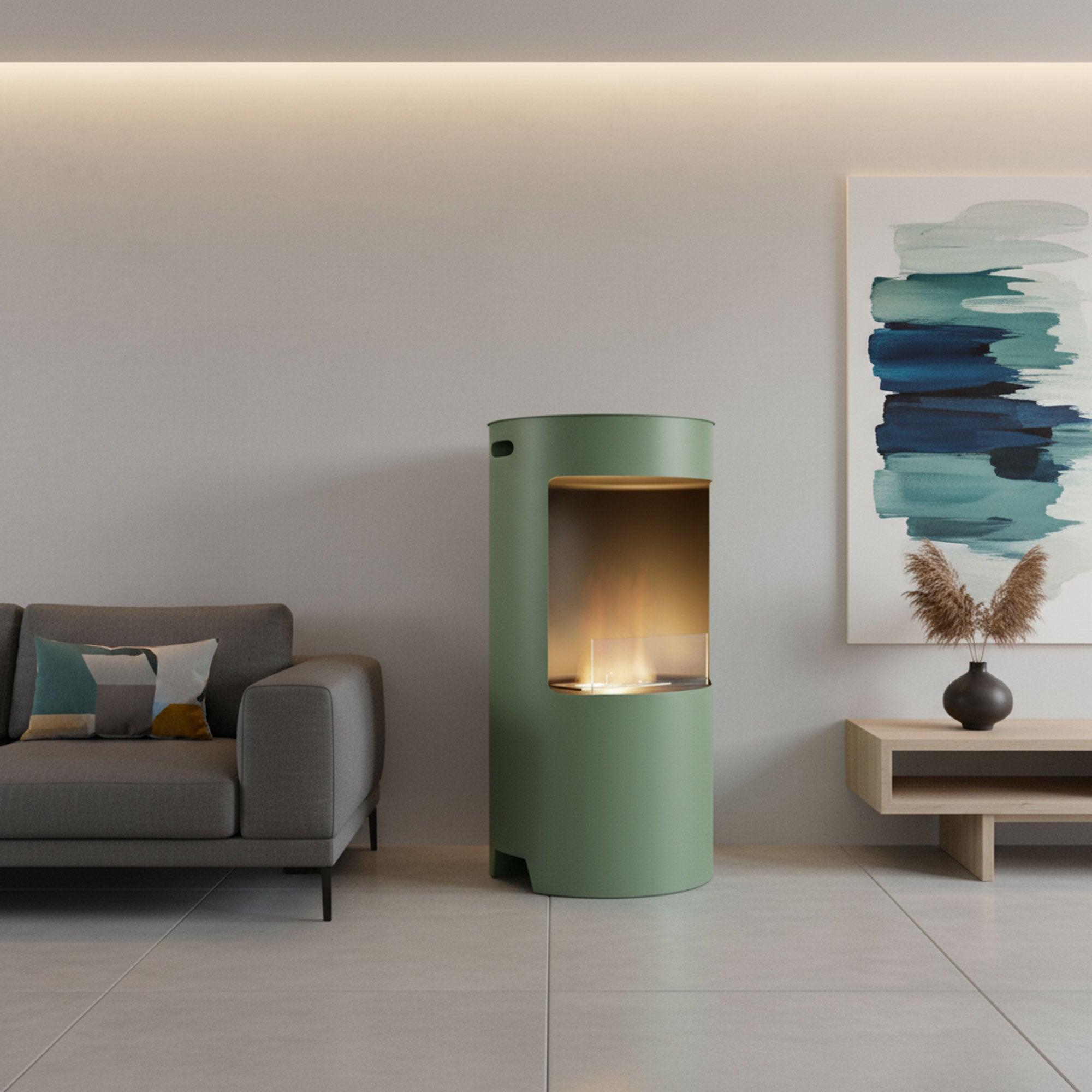 Giulio Cesare - Cheminée à Bioéthanol de Sol Ø40x80 cm Design d’Intérieur en Acier Inoxydable Sauge - 2