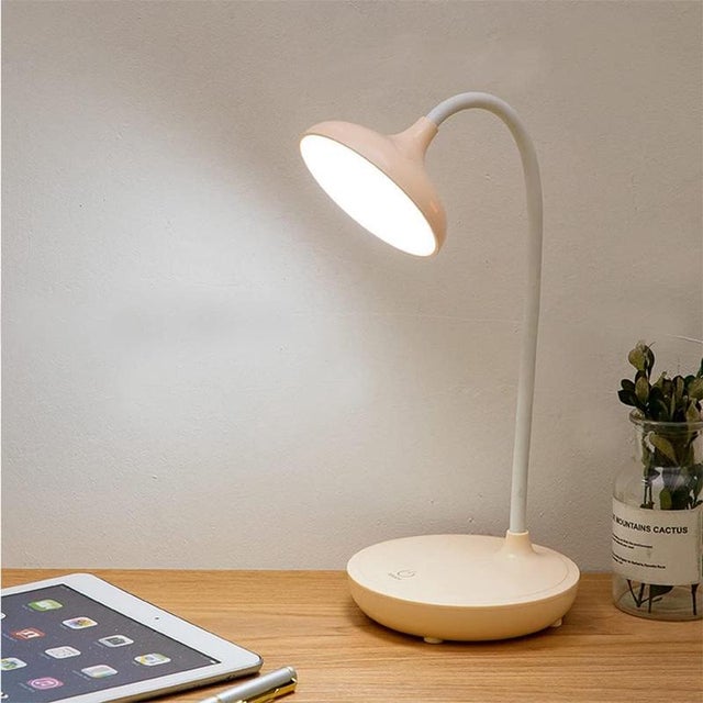 Lámpara de escritorio LED inalámbrica color albaricoque, táctil, con 3 niveles de brillo, para leer y usar junto a la cama.