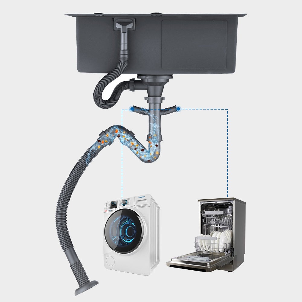 Évier Cuisine 1 Bac 68*45*19CM INOX Trop Plein Évier à Encastrer, avec Distrubuteur Savon et Égouttoir Panier Noir,EU Modèle - 3