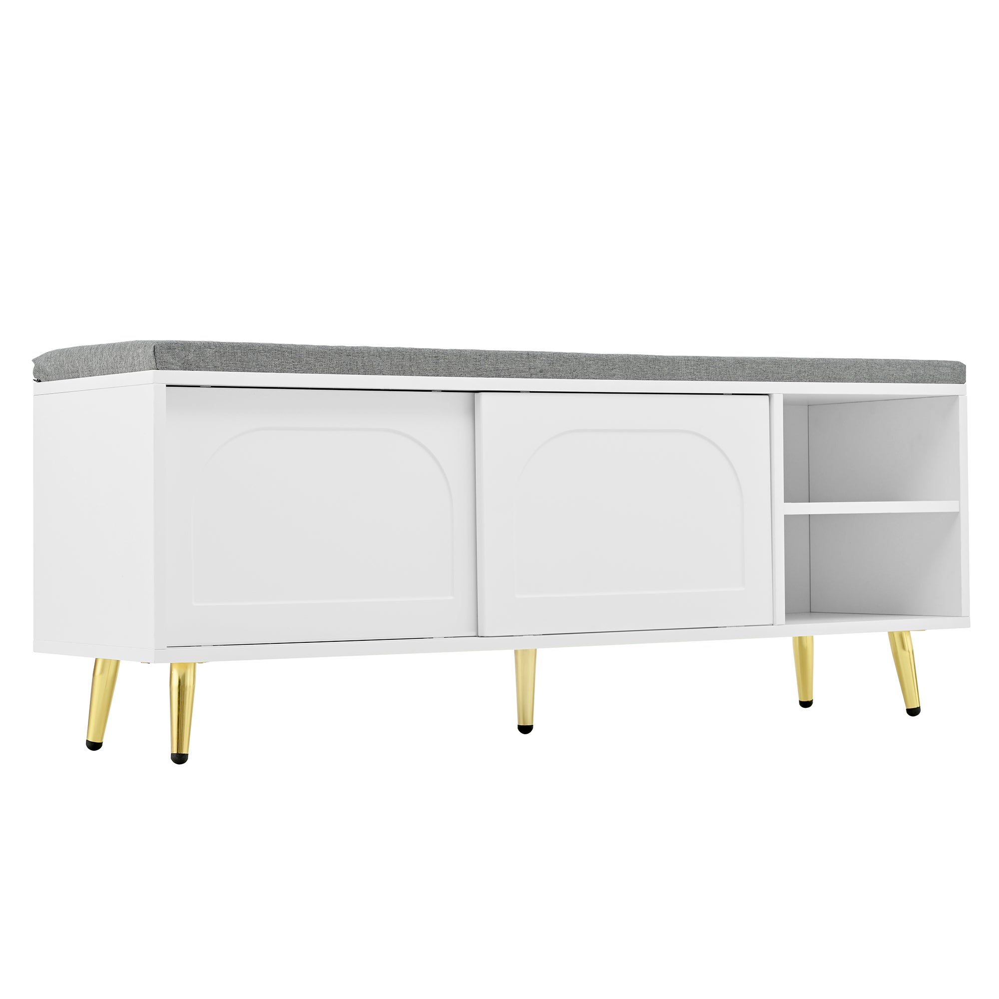 Szafa na buty 121x35x49cm - z poduszką - drzwi przesuwne i otwarte półki - biały - 8