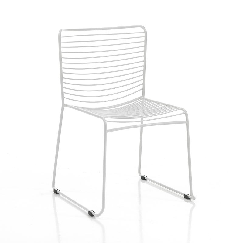 Zestaw 2 krzeseł MARTHA WHITE – matowa biała stal, sztaplowane, wys. 79 cm, szer. 49 cm, gł. 53 cm, do użytku wewnątrz i na zewnątrz