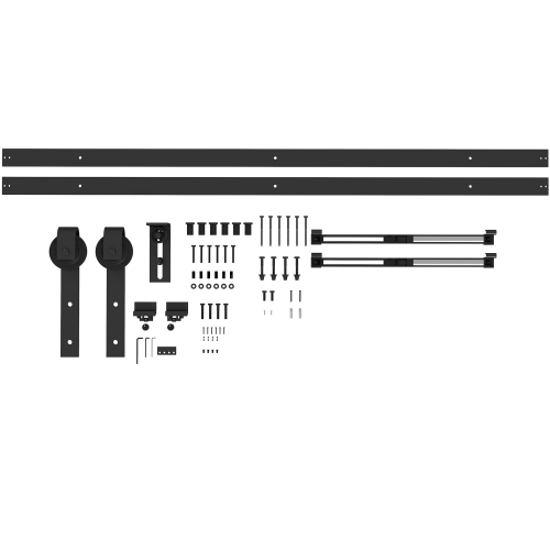 Kit de ferrure porte coulissante 244 cm noir, rail, roulettes, butées, guide au sol – acier carbone - 2