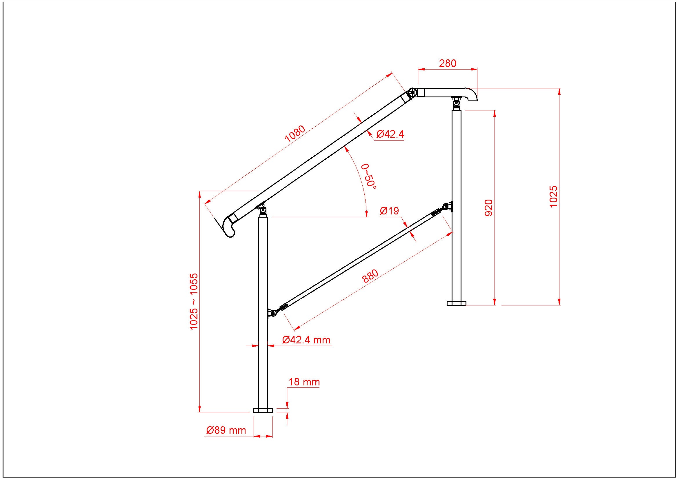 Garde-Corps Rampe Escalier Main Courante L.136cm, En Inox 201 Argent - 3 à 4 Marches - Angle réglable 0-50° - Pour Jardin Entrée Portail Garage - 7