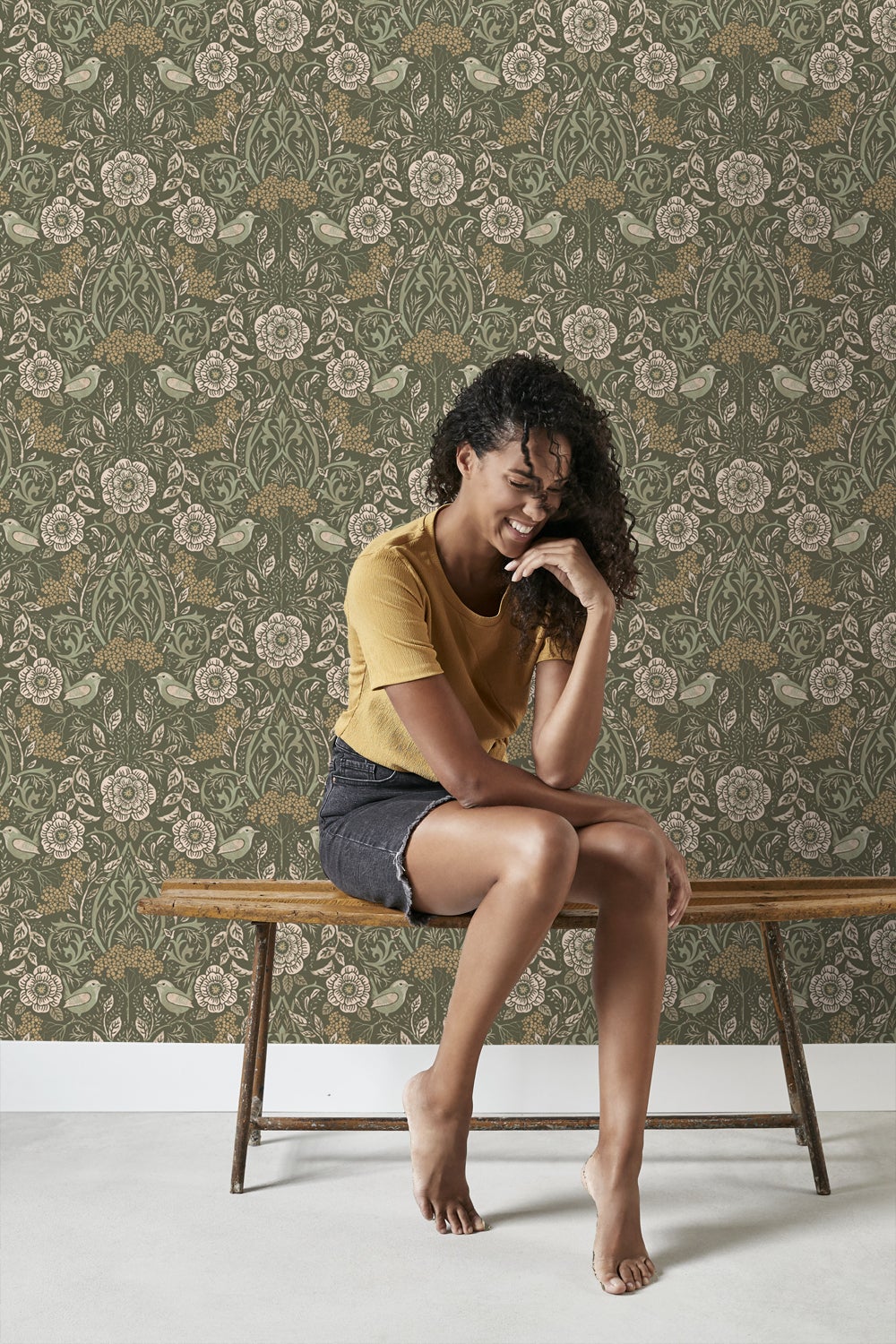 Papier peint fleurs et oiseaux vert foncé - 53 cm x 10.05 m - ESTAhome - 3