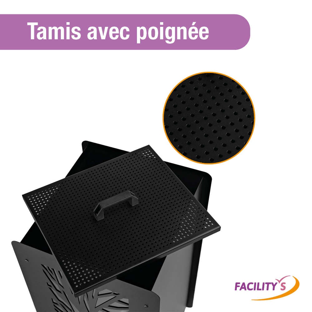 Réservoir à granulés 55 kg noir - 37 x 37 x 69 cm - Acier robuste et tamis intégré - 3