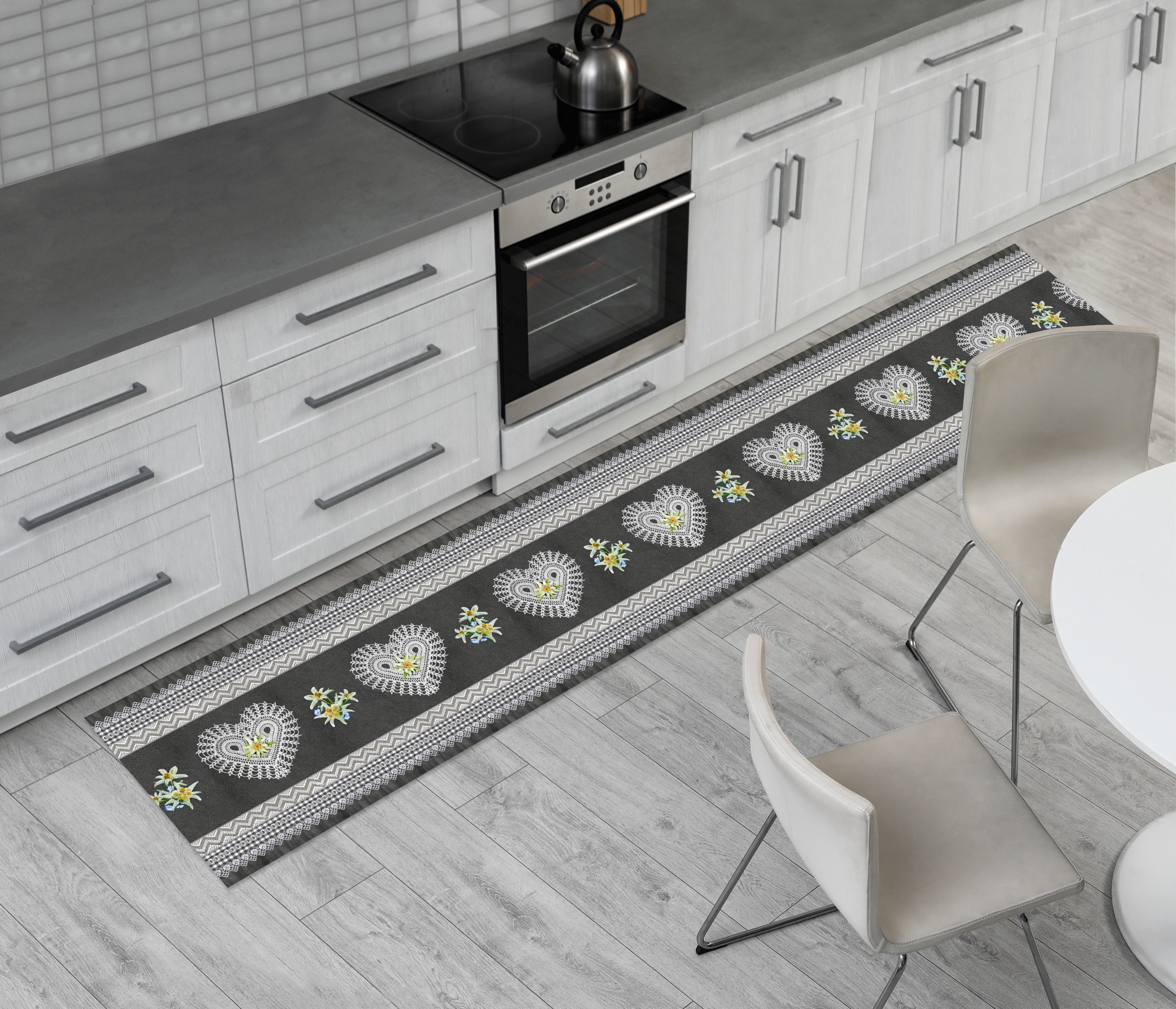 Tapis De Cuisine Noir 50x140cm - Tapis Couloir Antidérapant Avec Motif Piment Rouge