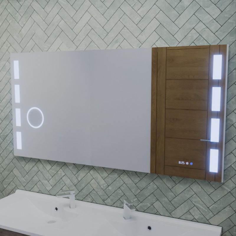 Miroir LED réglable EXCELL PLUS - 140 x 70 cm avec antibuée, loupe et horloge - 7