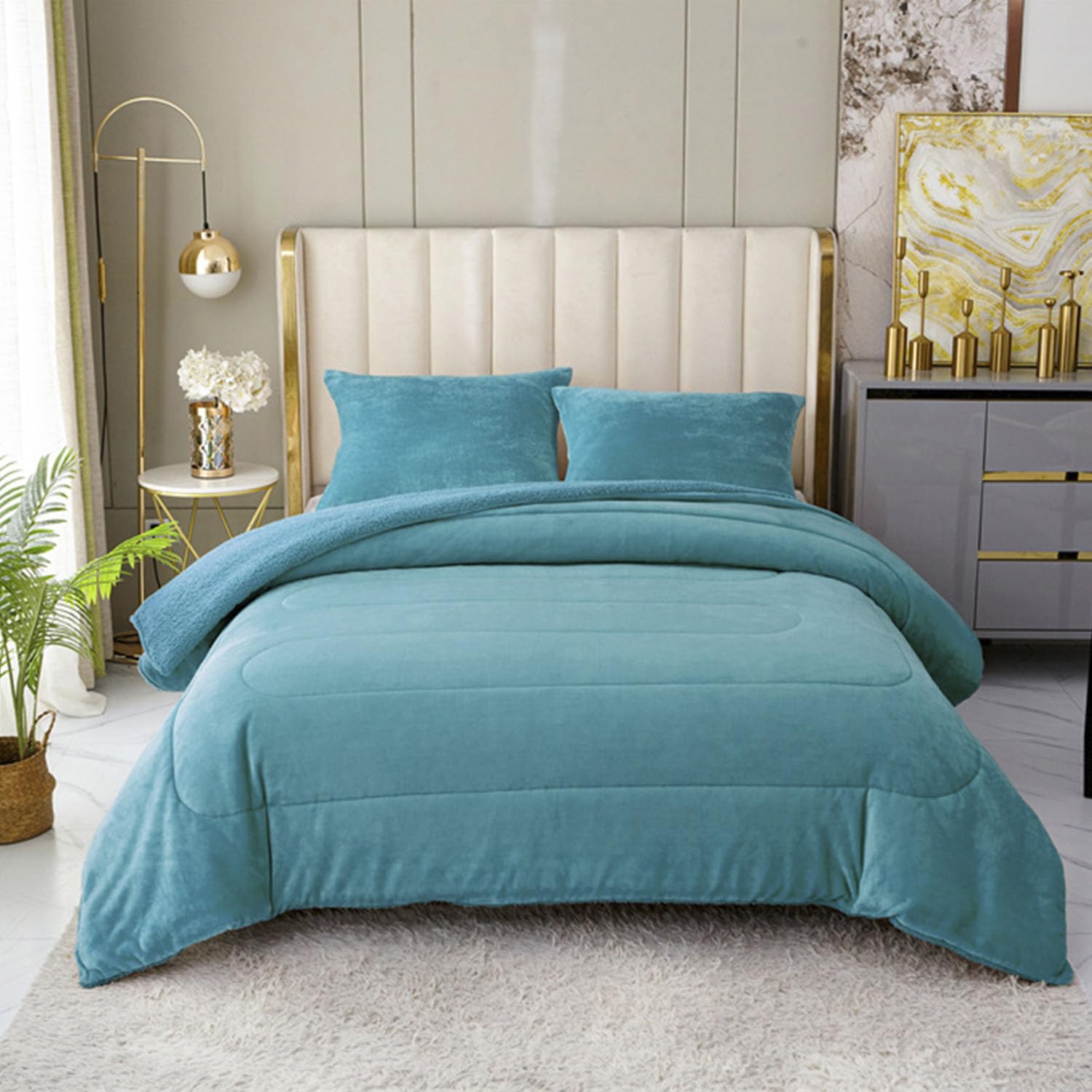 Tienda eurasia - edredón borrego liso, poliéster y sherpa polar, turquesa, 135/150