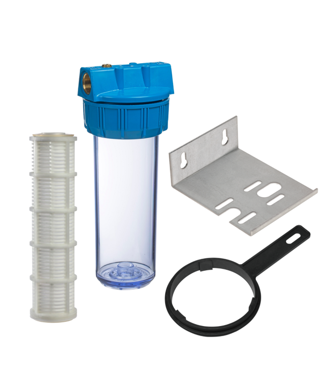 Porte-filtre à eau 9 pouce 3/4 - 20/27F avec cartouche lavable 60 microns, équerre et clé