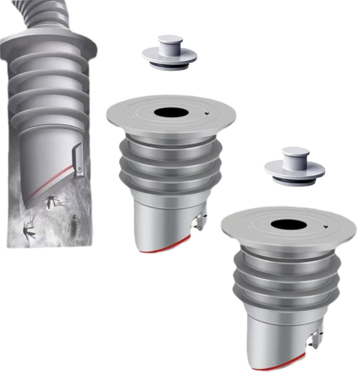 2 Tappi Di Scarico In Silicone Per Lavatrice - Antiodore | 45-50 Mm Per Tubi Fognari E Lavandini - Foto 3