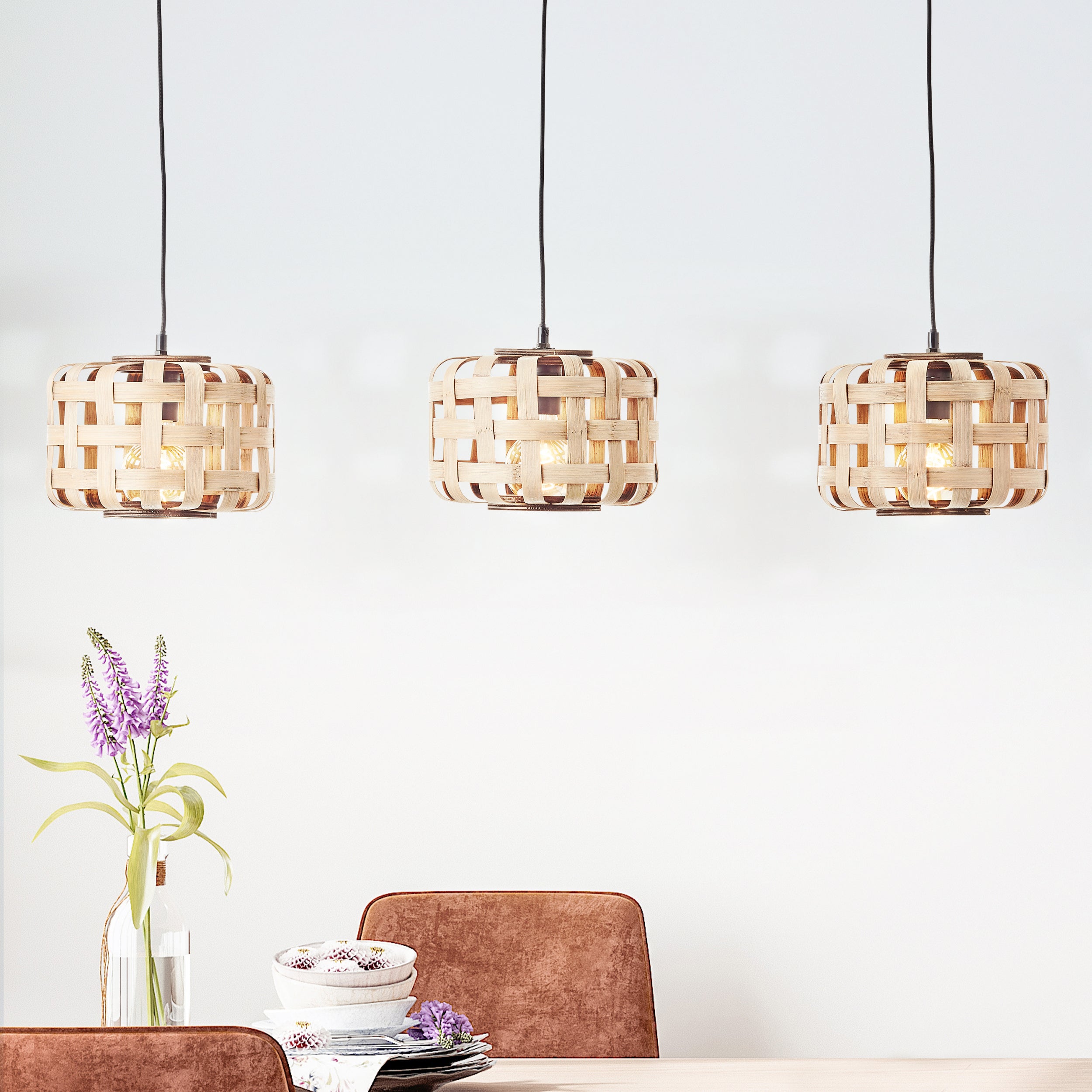 Brilliant Woodline lampa wisząca 3 źródła światła bambus metal/szkło brąz 3x A60, E27, 60 W - 6
