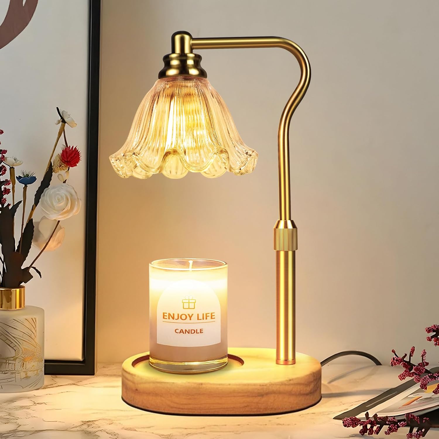 Chauffe-bougie électrique Avec Variateur D'intensité Et Minuterie - 2 Ampoules, Hauteur Réglable - Design Floral, Sécurité Sans Flamme - 3