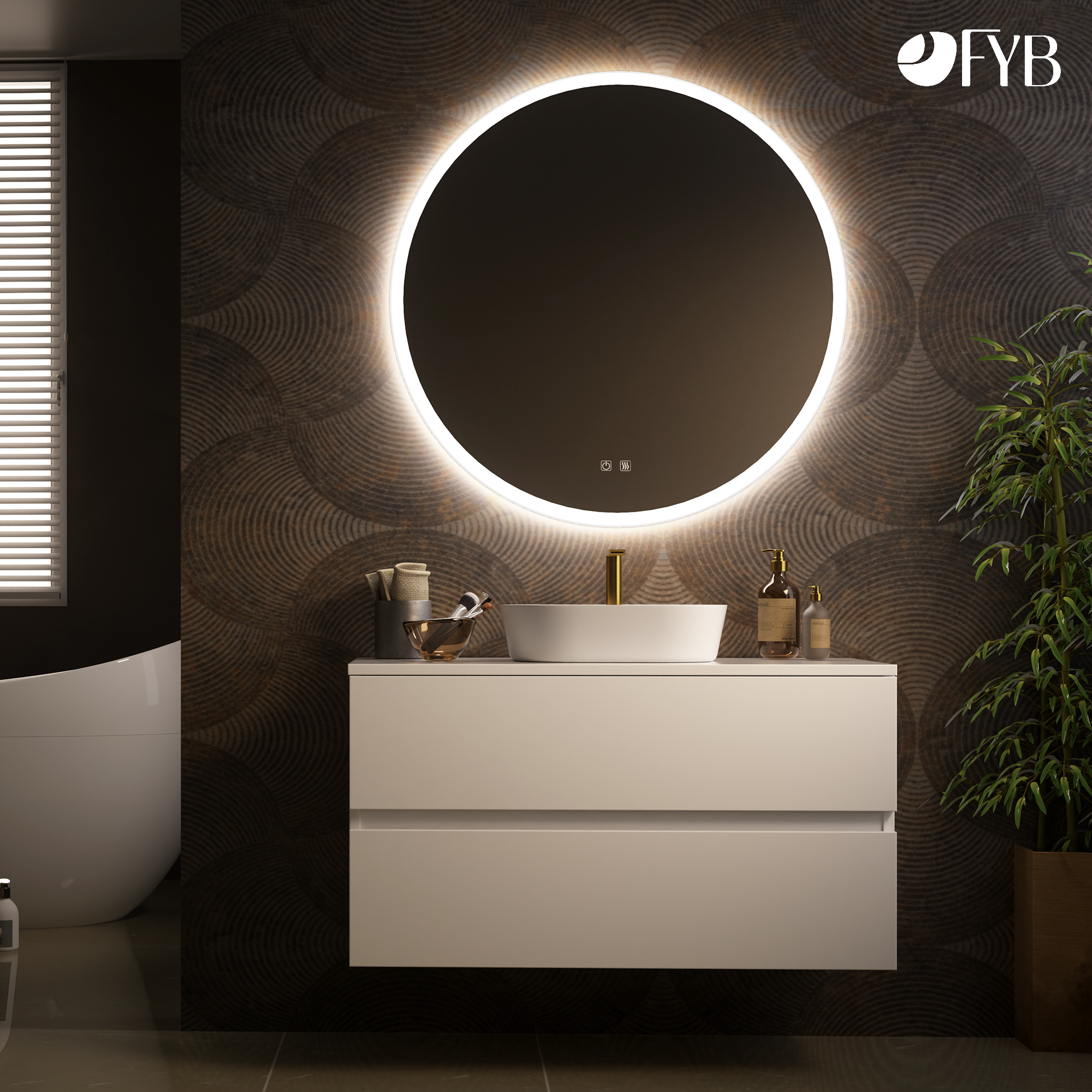 Feel Your Bath Miroir Rond LED 80 cm avec Bluetooth, Lumière Tricolore, Antibuée, Interrupteur Tactile, Arrêt Automatique et Installation Facile - 7